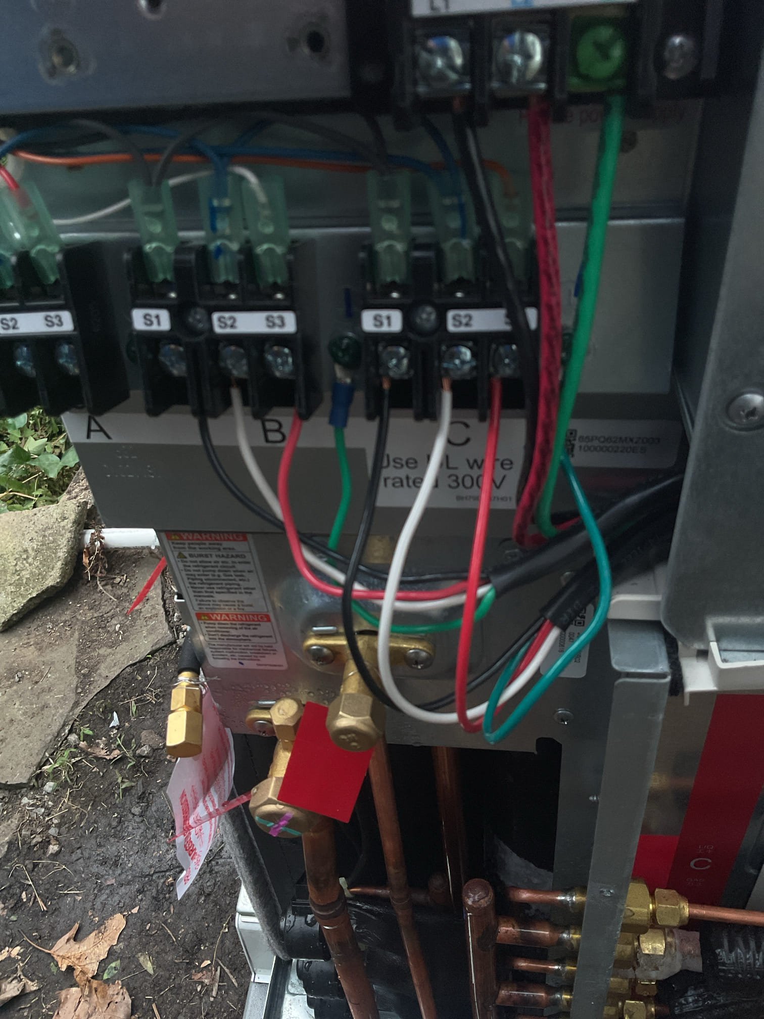 7/17/26. Fully assessed no cooling situation on recently installed Mitsubishi (2) head mini split system. Found ice outside and outside unit. Gave upstairs unit a call for cooling and found it not cooling. Found that the refrigerant was flowing to the downstairs head. Switched all wiring between B&C wiring. Also adjusted voltage settings in power monitoring disconnect. Tested each head individually and checked temperature splits, they were both around 19 degrees. Checked 454b pressures for both heads. Found eev head was hanging up , tapped on head with crescent wrench and suction pressure went from 60 to 98 pipe un thawad in front of me. Water test ed both systems.Mini split heat pump is working properly at time of service. 