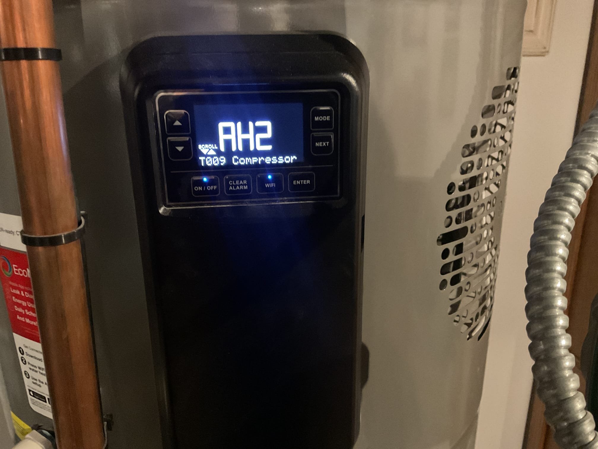 7/17/26. Diagnosis problems with Rheem heat pump. He was getting an a004 code. Called Rheem tech support. Rheem looked at it remotely. Found compressor only drawling .98 amps. Tested compressor capacitor it was 334 v . Rheem determined it was a failed eev valve. Performed ohm test. Rheem is going to send the eev valve to our shop. Our office to provide quote to replace part. 