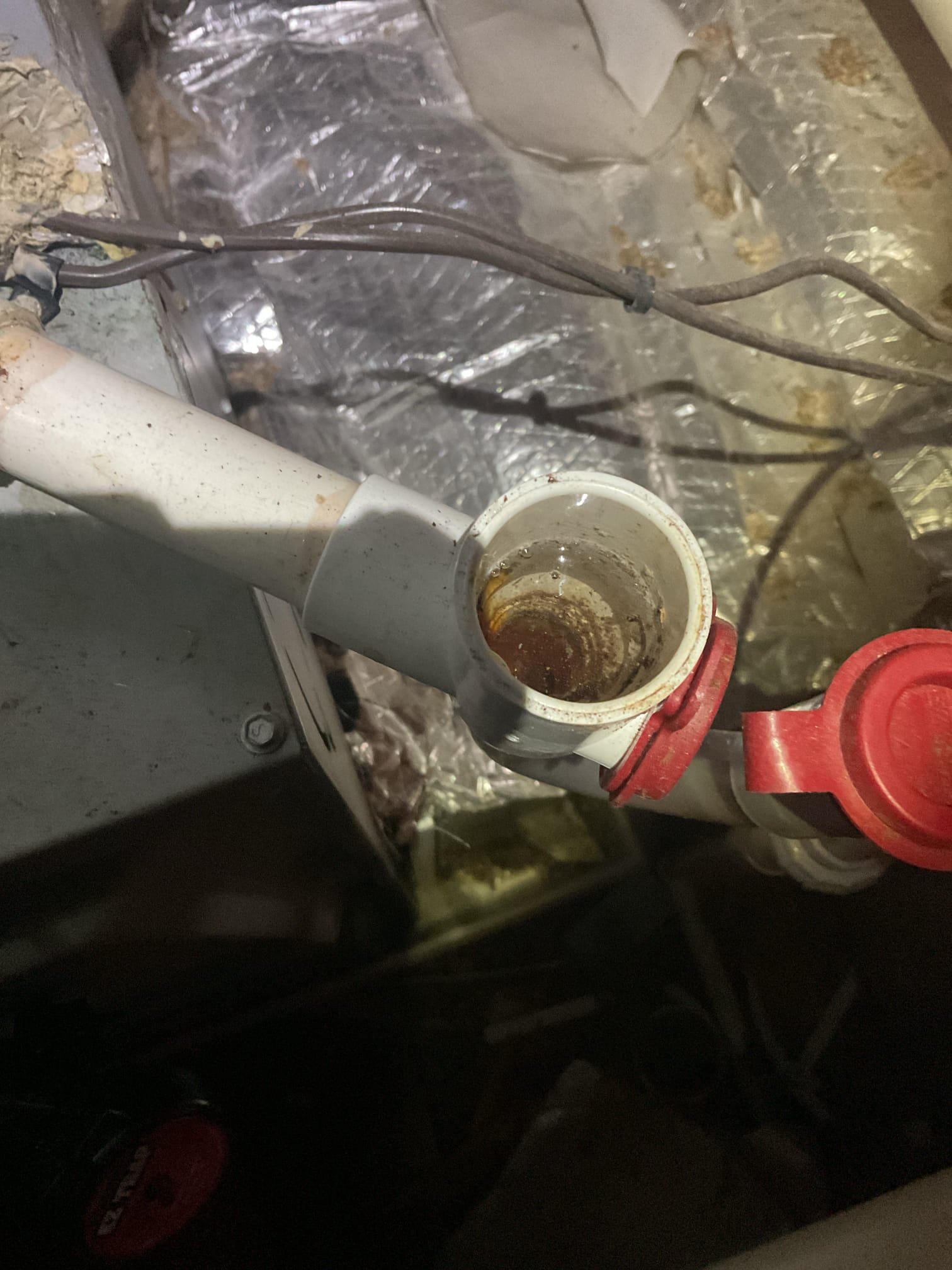 I arrived to the customers home for their second floor system not working. The thermostat is blank. It keeps going on and off. I went up into the attic and found easy trap was clogged. I cleared out with a brush and ran water through the main coil pan and threw the easy trap made sure everything was draining properly. The system is back up and running at this time of service systems are older. I do recommend replacement in the near future. I did leave some water safety estimates for the first floor, the only  water safety in the basement is the condensate pump . No charge recall from maintenance. 