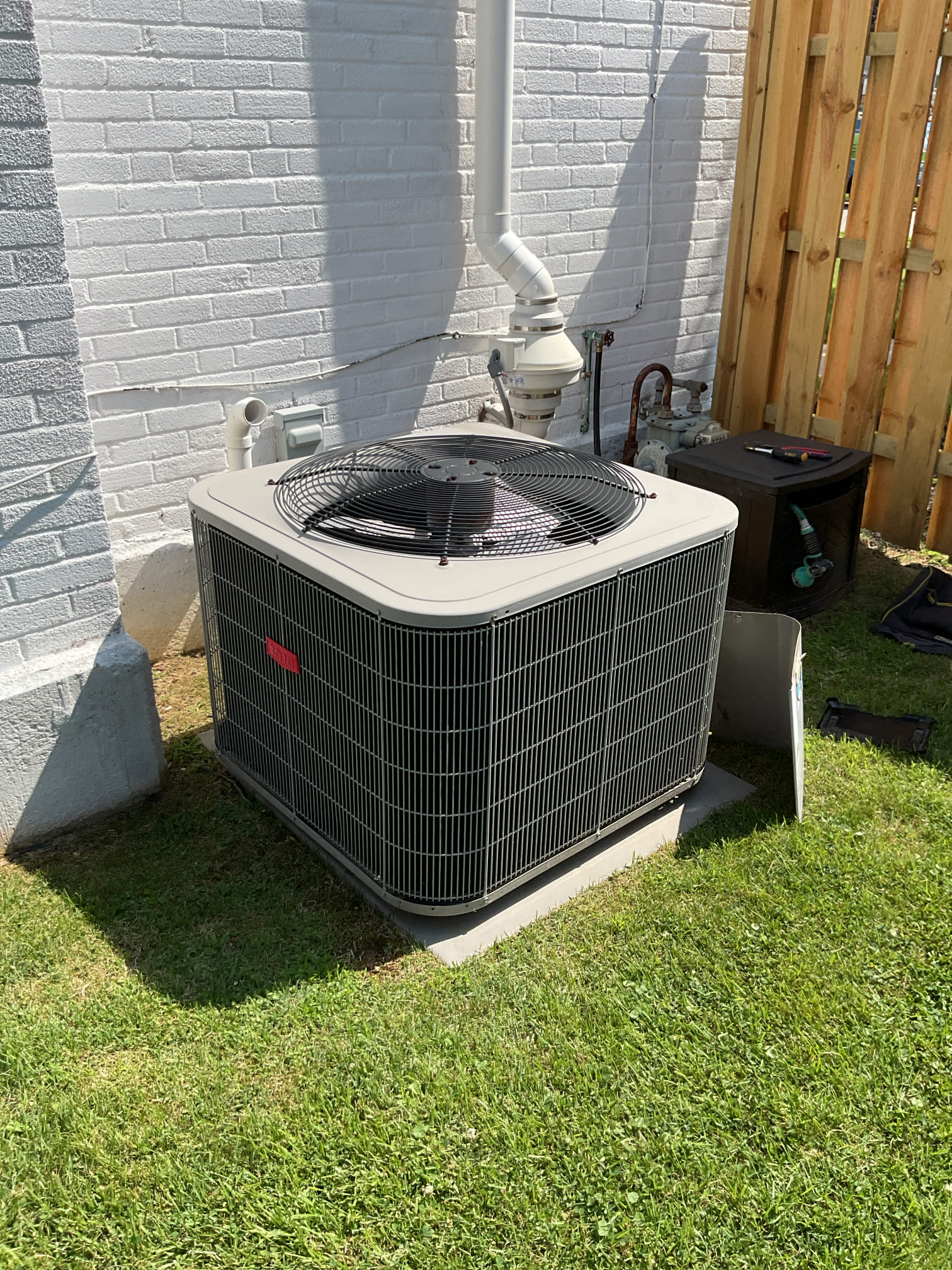 Completed AC tune up for 3 Ton Bryant/Carrier AC system
Equipment is natural gas furnace+AC. Furnace was installed by us in 2022. AC days to 2011; 15 years old. 

Aprilaire 413 filter ok. I informed homeowners to order more me check it in 2 months. 
Indoor coil has rust as to be expected given age outdoor coil in good condition 
Inspected wiring, controls, electric motors and components; left estimates for surge protectors 
Measured temperature split and static pressure 
Inspected drains; tested pump; added treatment tabs to drain pan. There is o clean out or overfill protection switch on drain line. Provided estimate for each of these. There is no floor safety either; provided email estimate for wet switch as well. 
Checked integrity of compressor motor (mega ohm test): Pass

Assessed refrigerant charge checked pressures. As previously noted at AC tune up there is a decent mount of fluctuation in head pressure which is an indication of noncondensibles in refrigerant system and/or prob