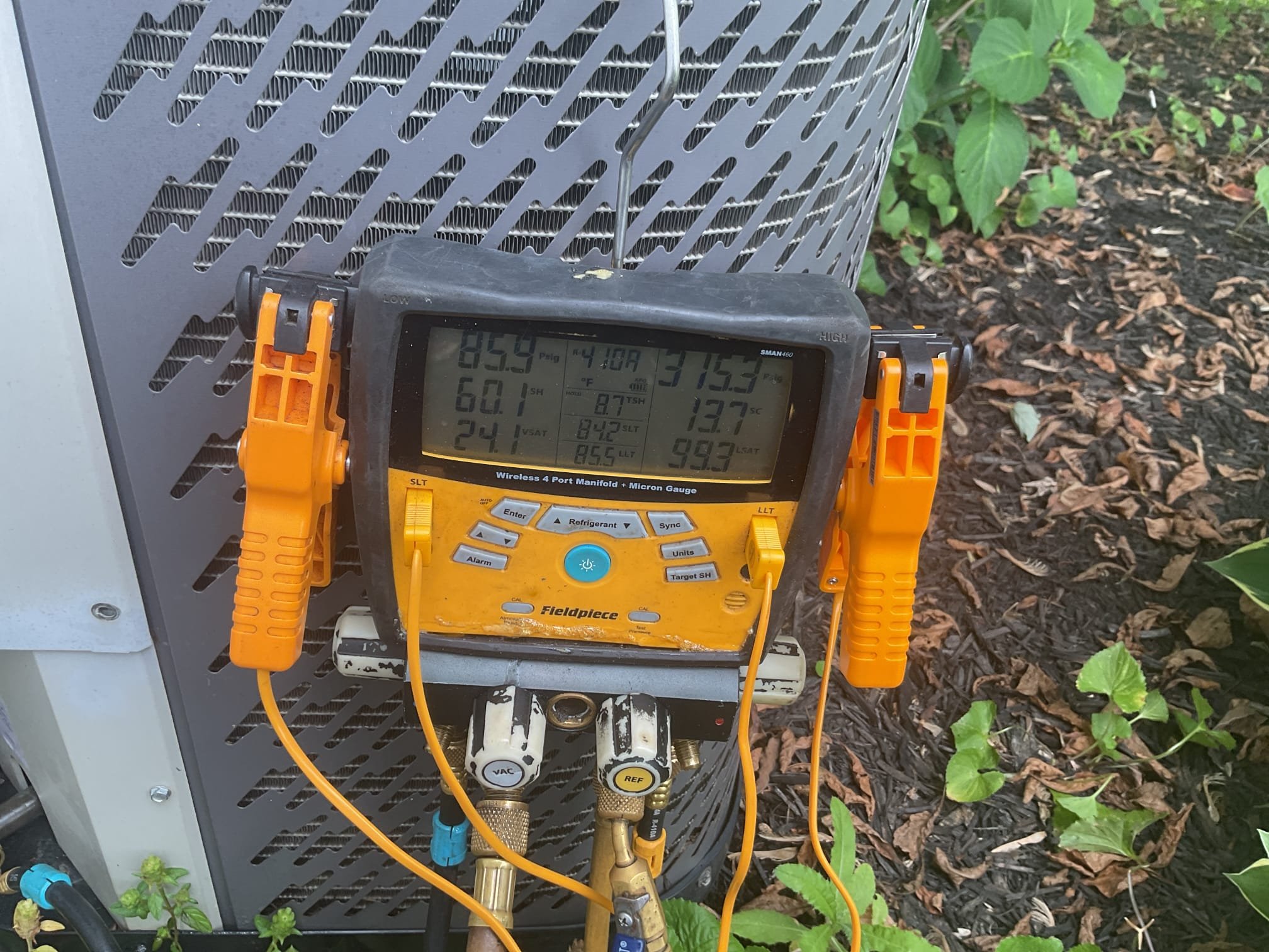 7/21/26. Fully assessed no cooling situation. Talked to homeowners when I arrived. They mentioned the air didn’t feel as cold and was blowing out very weak. Found the evaporator coil completely frozen over. Kicked on oil furnace that was installed by dibiase in 2019. A/c is from 2010. Explained to them that the system more than likely has a bad refrigerant leak. The system was looked at by mattioni last Thursday.  After ice was melted checked 410a refrigerant pressures they were 315/85, definitely low on charge. Explained to them that this thing is 16 years old and if one of the coils is leaking refrigerant that it’s really not worth fixing at this point. Explained to them that if it’s the indoor coil it’s about $4,000 to $5,000 to repair. Recommend replacing a/c and indoor coil. Set up appointment with our office to have someone come out to give replacement options. 