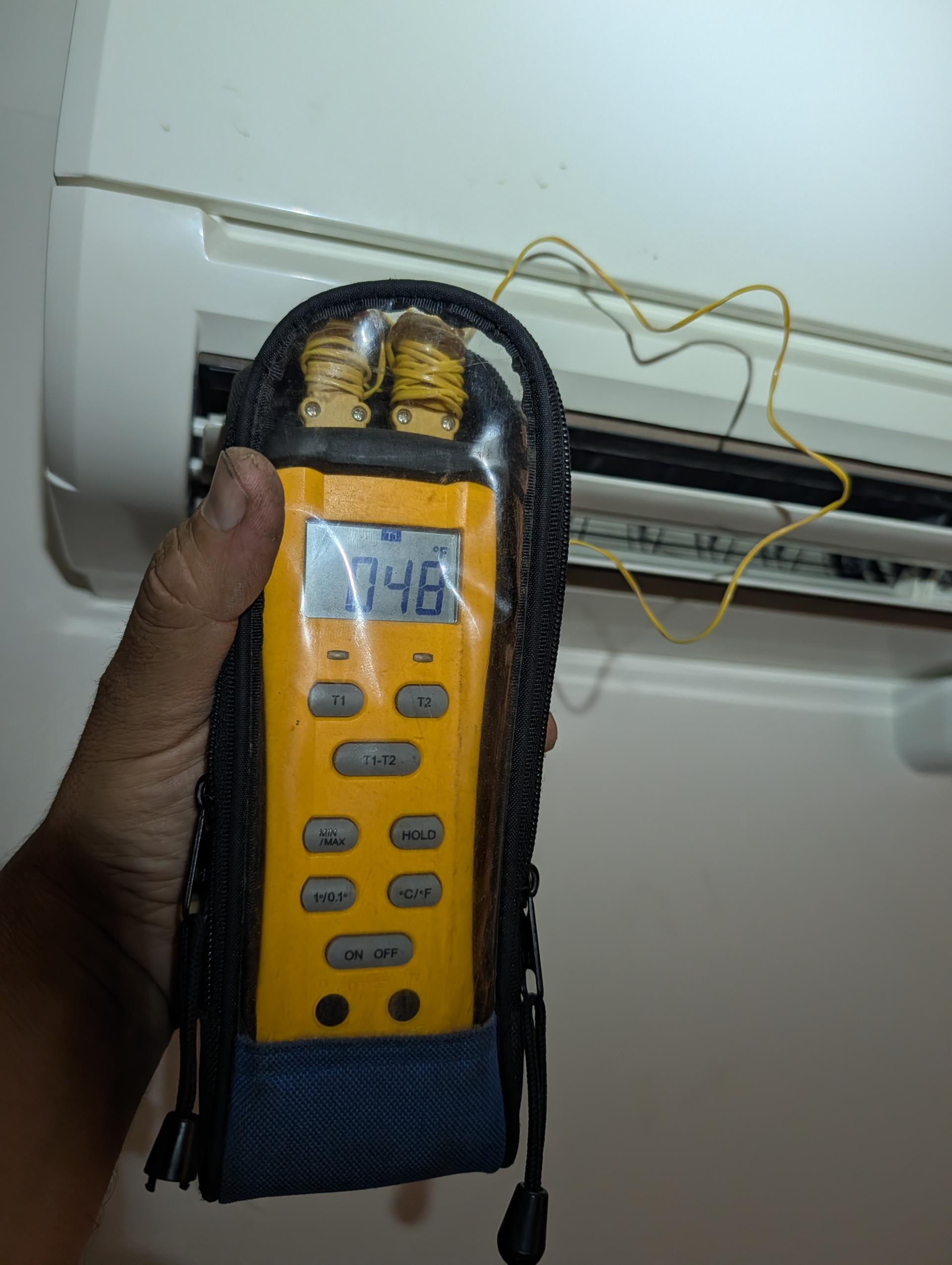 Completed AC tune up for Minisplit with (3) indoor heads.
Equipment was installed April 2019 by another contractor. 

Washable filters are clean
Measured temperature split at each indoor head. (all ranging from 20-22°)
Inspected wiring, controls, electric motors. Provided estimate for surge protector. 

Replaced (2) AA thermostat batteries for unit “C”

Checked refrigerant charge and data with all indoor unit running at max fan speed. 147 psi 2.5° Superheat: Good