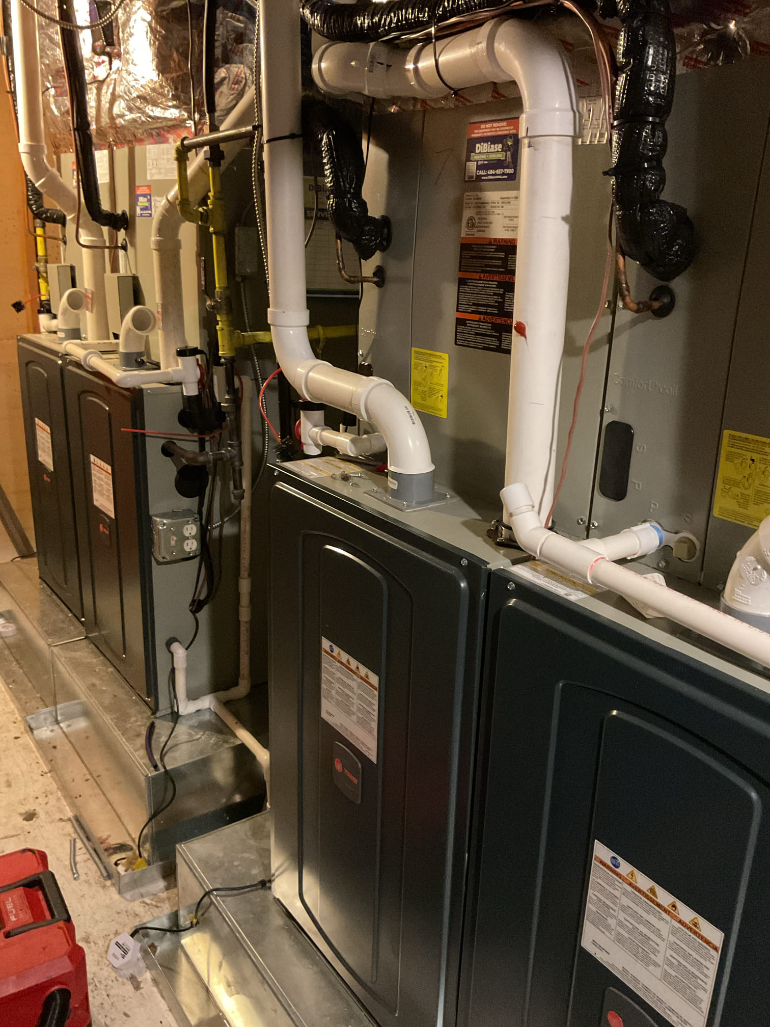 7/23/26- Performed routine maintenance for cooling on 2 York systems approximately 15+yrs old. Indoor units located in attic of nursery room. Flushed drain lines. Performed leak search on unit #4 evaporator coil, found leak detection in multiple locations on coil u bins. Normal wear and tear with visible rust present on 2nd unit. Sent estimate for system replacement for unit #4. Vapor saturation temperatures on both systems were close to 32°,which is close to freezing point. Liquid saturation temperatures were within satisfactory range of outdoor temperature of 80°. Replaced filter on unit #4, filter on 2 unit was good.  Temperature split of 28° on unit #4, 23° on second unit. UV bulbs need replacing. Outdoor condenser coils are in good condition. Checked all electrical connections and components. Recommended replacing both systems due to age of systems being past lifespan cycle. Found no other issues at this time of maintenance, AC was working upon departure. 
7/27/26. Completed remai