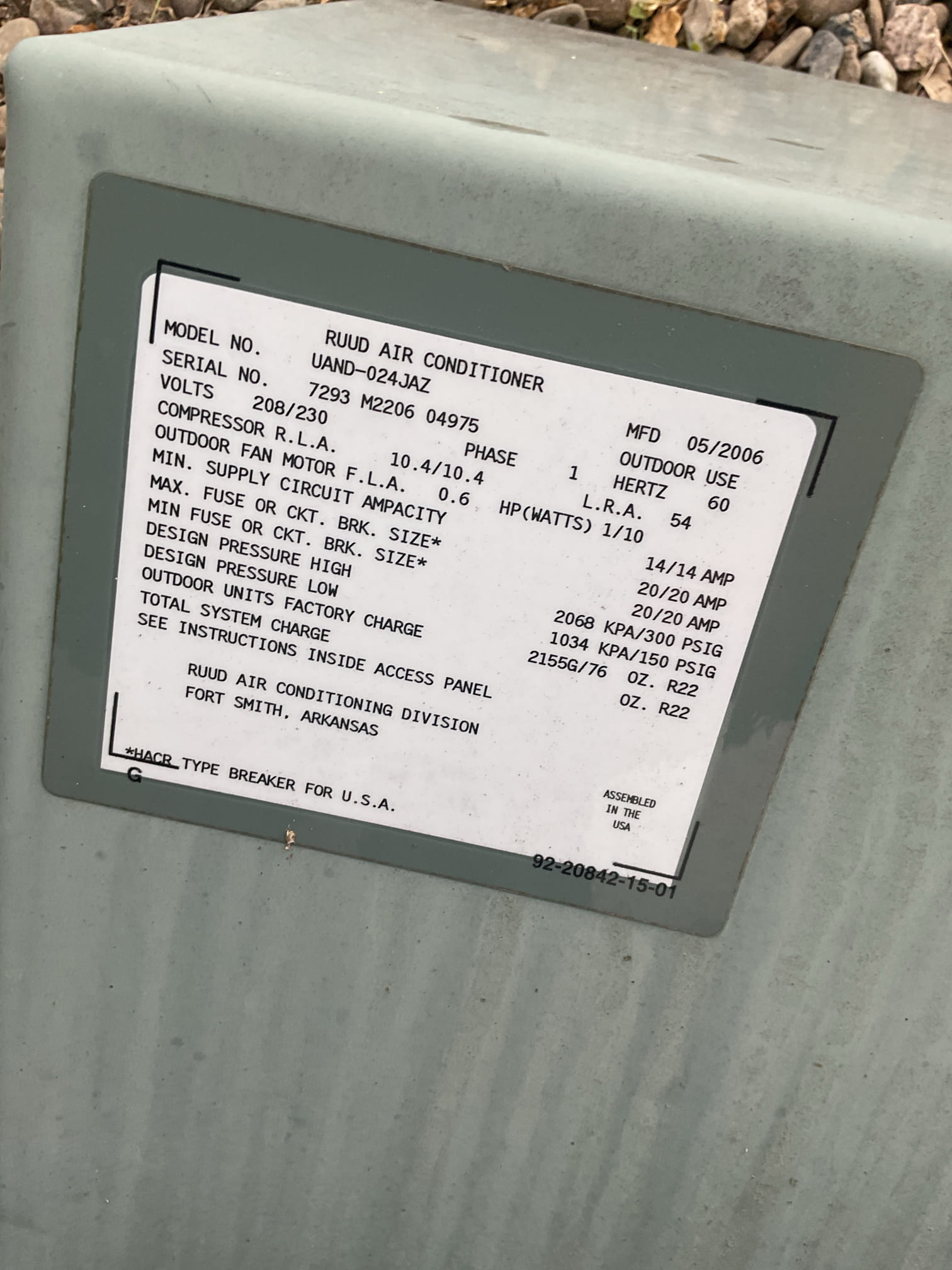 7/28/26. Performed precision a/c tune up on 2006 Rudd a/c system. Checked all electrical connections and components. Replaced air filter. Checked temperature split. Replaced weak 35/5 capacitor. Checked refrigerant pressures and temperatures. A/c is 20 years old and is at replacement age. A/c is working at time of service. 