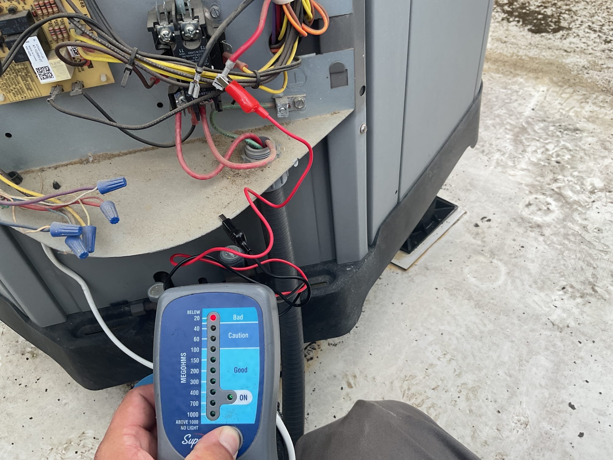 7/29/26 fully assessed no cooling situation on 2016 Rudd heat pump. Found after giving the system a call for cooling it was instantly tripping the circuit breaker. Went up to roof and performed megometer test to ground and compressor failed test and is grounded. There is to options. Replace compressor with indoor txv or replace entire heat pump system. Sent over both options. 