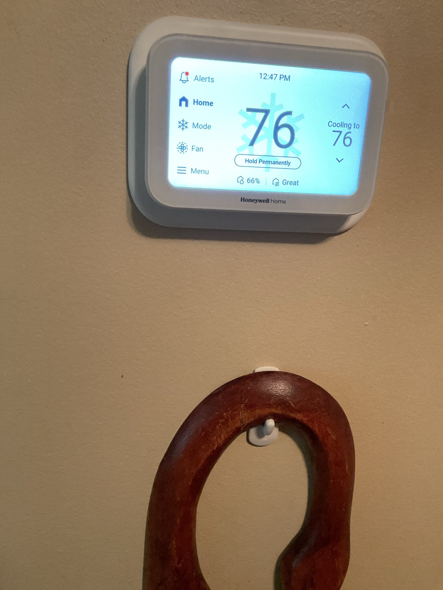 I looked at the overall install of the new indoor air handler and the outdoor a/c. I inspected the ez trap and the drain line. I checked over all the accessories , and checked over the system settings. I checked the system level and the level of the disconnect. Made sure all penetrations were sealed. I checked  the electrical connections . I checked for caps, and inspected the refrigerant pressures. Everything is in good working order. The customers thermostat is reading fine , I told him if the numbers get out of complete range then we will come back and replace the thermostat under warranty. 
