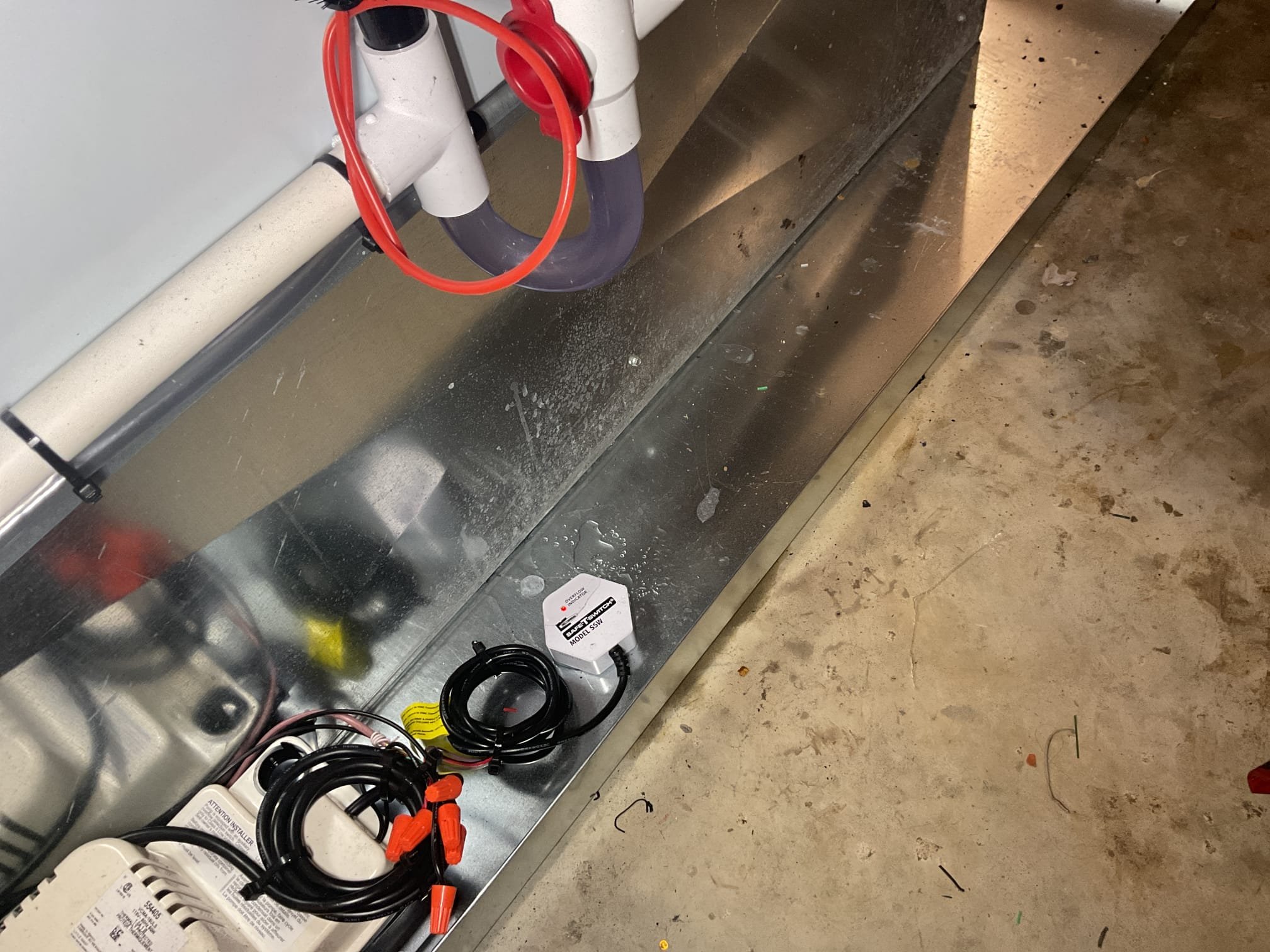 7/29/26. Found wet switch tripped when I arrived. Customer was getting an alert on the thermostat. Found small drip from ez trap leaking on the wet switch. Used pvc glue and swabbed around leak and was able to get trap to seal up. Let system run for a while, no more water leaks. Heat pump was just installed by dibiase today so no charge. Heat pump is working properly at time of service. 

