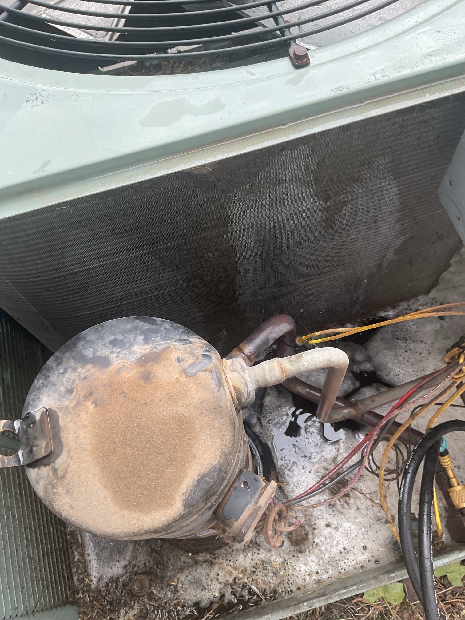 7/30/26. Found a/c frozen at evaporator coil when I arrived. Used gas furnace to thaw out. Cleaned outside condenser coil. Took photos and measurements of indoor coil.  Added furnace info to profile. Added 2 lbs r-22 to the system. New pressures are 173/73 with 11 subcooling and 5.2 superheat. A/c is working properly at time of service, do not know how long charge will last. 