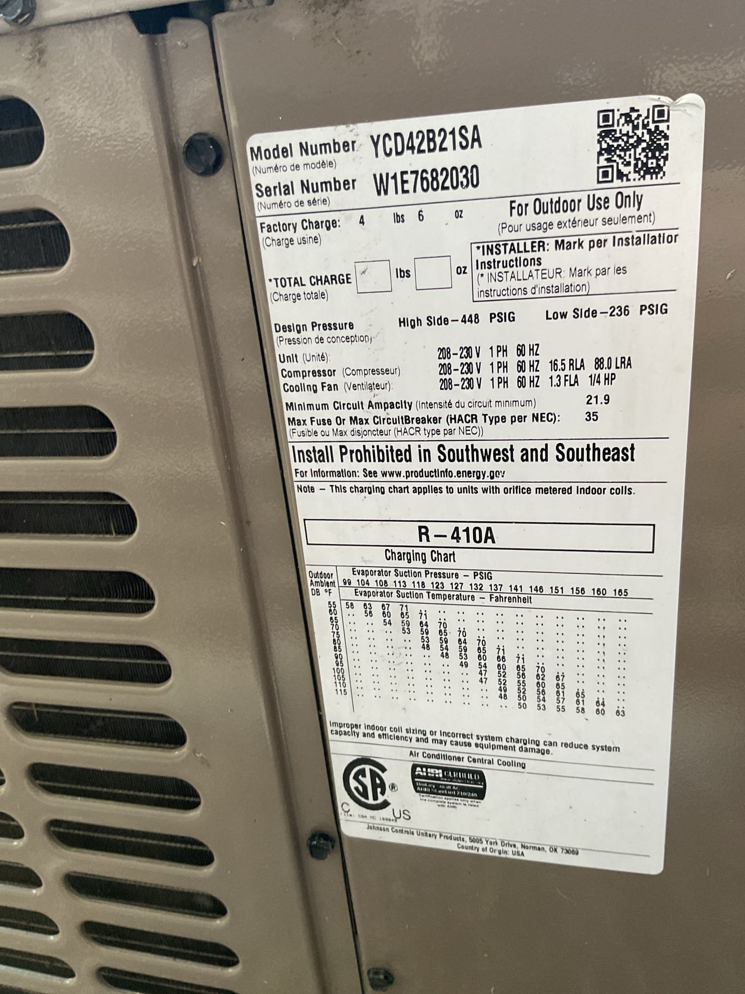 Completed AC tune up for 3.5 Ton York AC system
Equipment dates to 2017; 9 years old 

Replaced 20x20x1 filter
Indoor and outdoor coils in good condition 
Inspected wiring, controls, electric motors and components; left estimates for surge protectors 
Measured temperature split and static pressure 
Inspected drains; cleared drain, tested pump; 
Checked integrity of compressor motor (mega ohm test)

Assessed refrigerant charge checked pressures. 10° SC 9.5°SH

AC system operating well at this time. 
