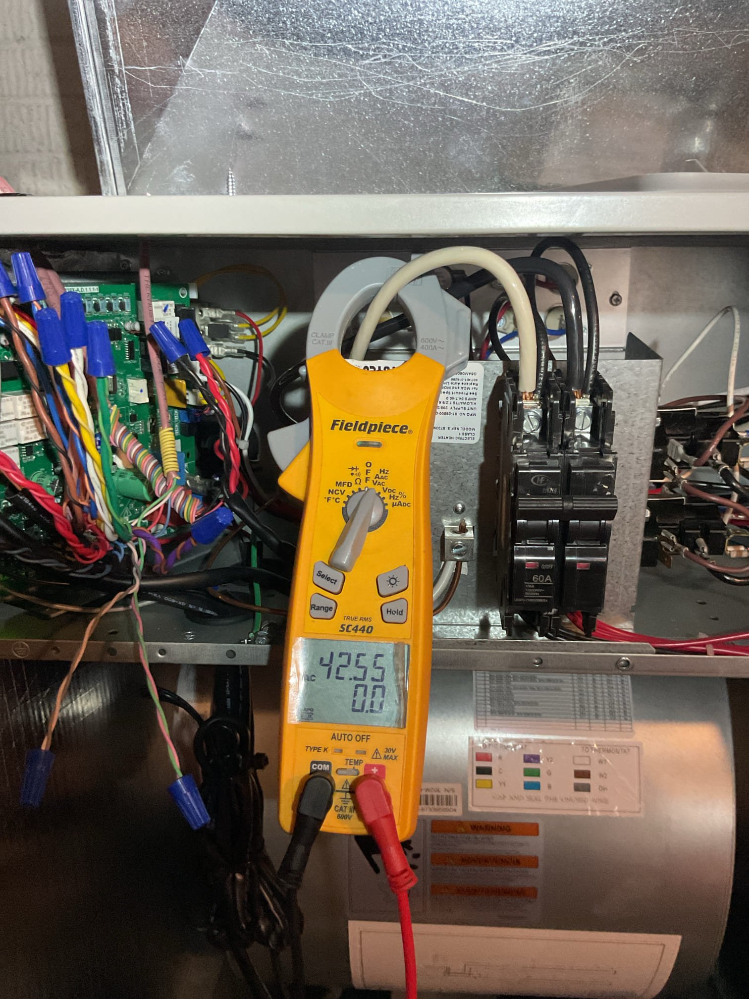 Completed QA for install: 5 Ton Bosch Ultra Heat pump (4Ton AH) Inverter with 10KW electric heat kit.

Went over water safeties which are wired to produce a “water safety alert” and lock out cooling and energize fan. 
Showed homeowner Aprilaire 413 filter and how to replace.

Checked all aspects of install: mechanical,  ductwork connections, wiring, control settings. 
Set for one stage of electric blackout ( 10KW cannot be divided) with outdoor lockout temperature 35°
Dipswitch enabled for communication mode.
Temperature split 20° after 12 min run time, 

Checked power monitor setting under voltage set to 216, Over set to 264, over-under delay set to 2 seconds, restore is 180 seconds or 3 minutes 

Install passes QA inspection.

Homeowner would like to know how he can go about paying off the loan he took out from Wells Fargo entirely. I told him that to the best of my knowledge he would pay them. He will follow up with a phone call. 
 