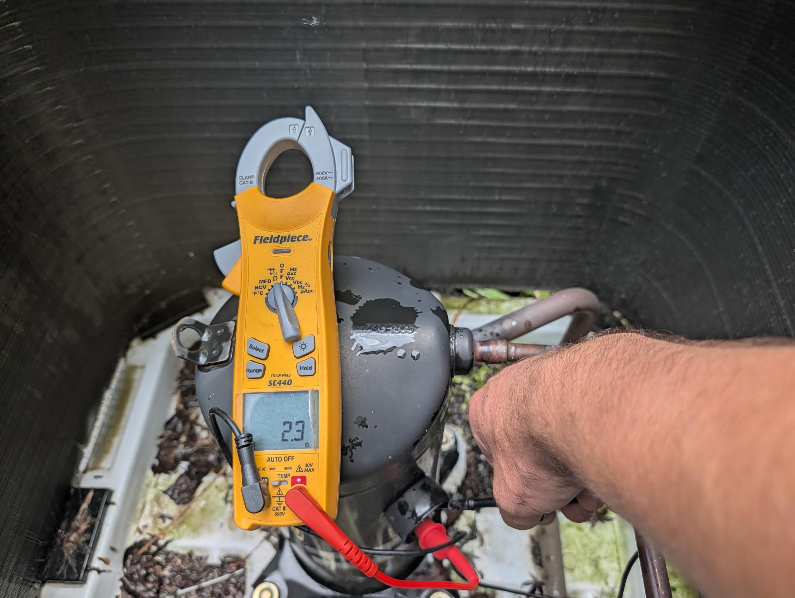 Found blown 30A fuse at disconnect of outdoor unit.
Offered to replace blown fuse.
Homeowner agreed. Replaced fuse and before starting system checked capacitor readings and ohm readings of compressor. Good 

Also encouraged homeowner to invest in either a hard start assist or soft start assist. Provided email estimate for each This will reduce inrush current greatly when air conditioner starts. It is possible that the fuse blew during start up.

Afterwards checked refrigerant data. 7.5° SC 12° SH Good. 

System operating well at this time. 