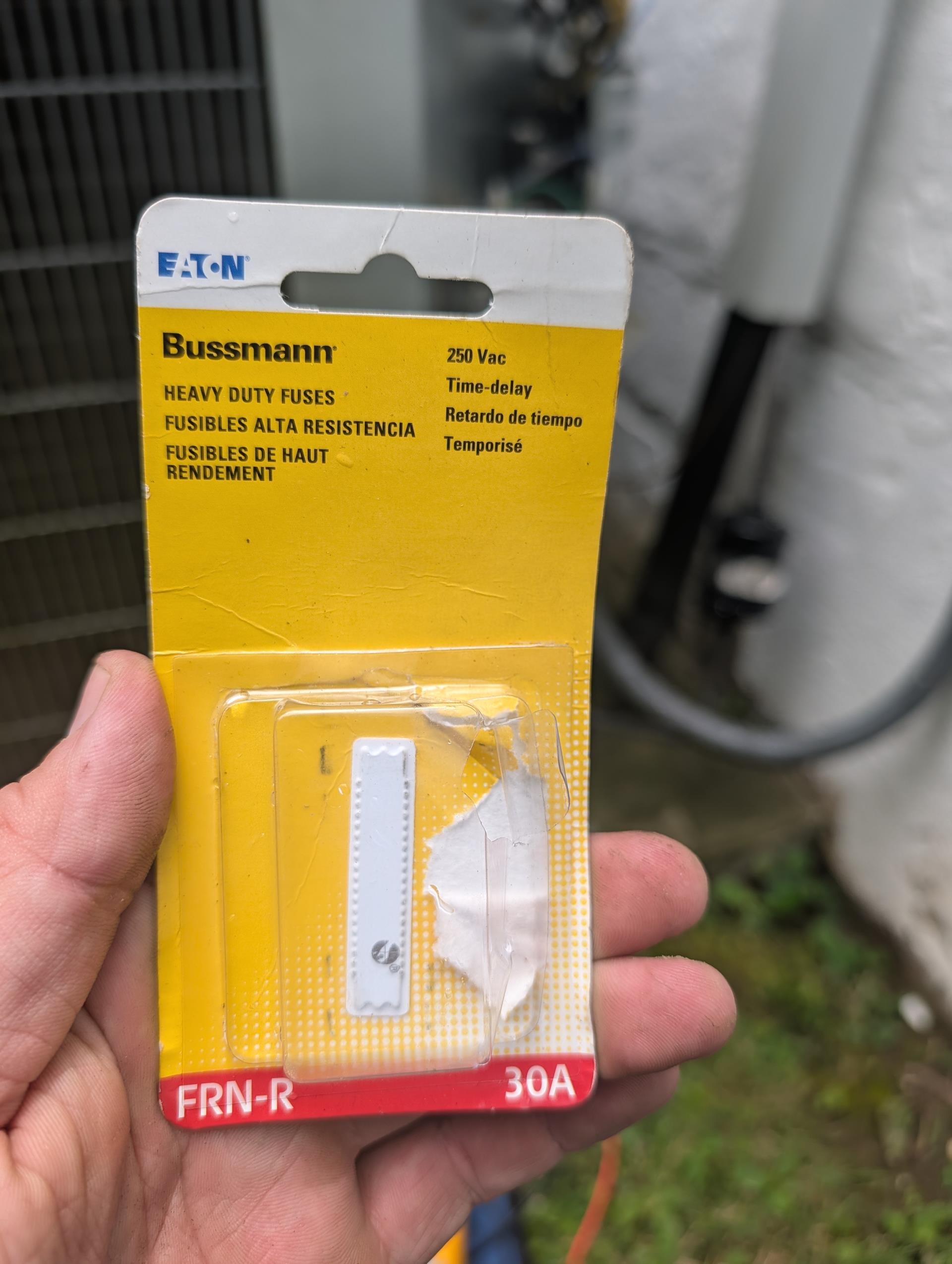 Found blown 30A fuse at disconnect of outdoor unit.
Offered to replace blown fuse.
Homeowner agreed. Replaced fuse and before starting system checked capacitor readings and ohm readings of compressor. Good 

Also encouraged homeowner to invest in either a hard start assist or soft start assist. Provided email estimate for each This will reduce inrush current greatly when air conditioner starts. It is possible that the fuse blew during start up.

Afterwards checked refrigerant data. 7.5° SC 12° SH Good. 

System operating well at this time. 