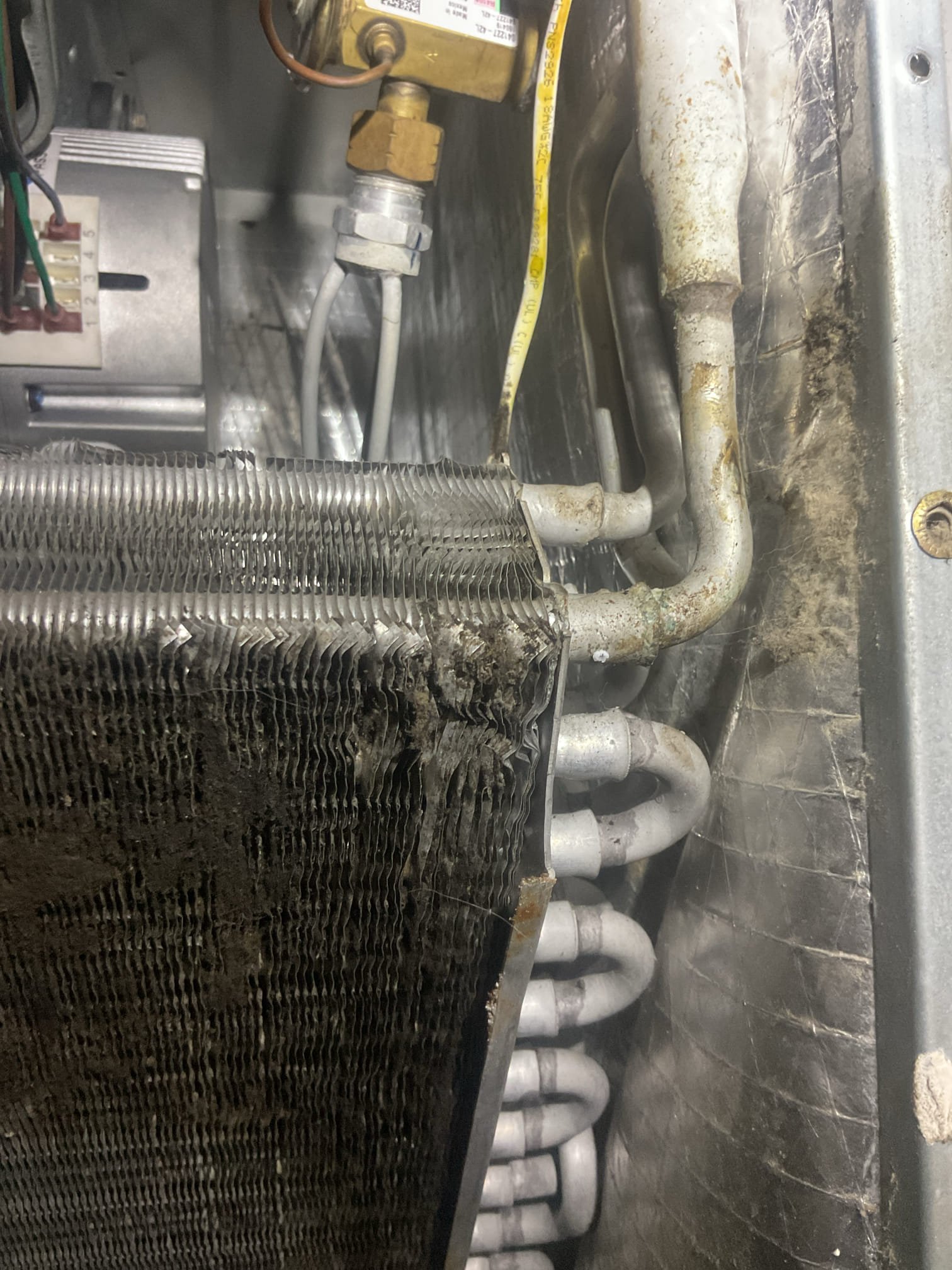 Found failed ECM blower motor,
Replaced and tested today. New blower motor operates well,
During the process of reassembly I found a pinhole leak in the evaporator coil. Aluminum Ubend.

System is still down due to refrigerant leak.

I will provide estimate to replace indoor coil
And an estimate to replace indoor coil AND TXV

System is not operational until indoor coil or indoor coil and TXV are replaced. 

Atwater agreed to replace indoor coil. We will determine availability and order part asap.