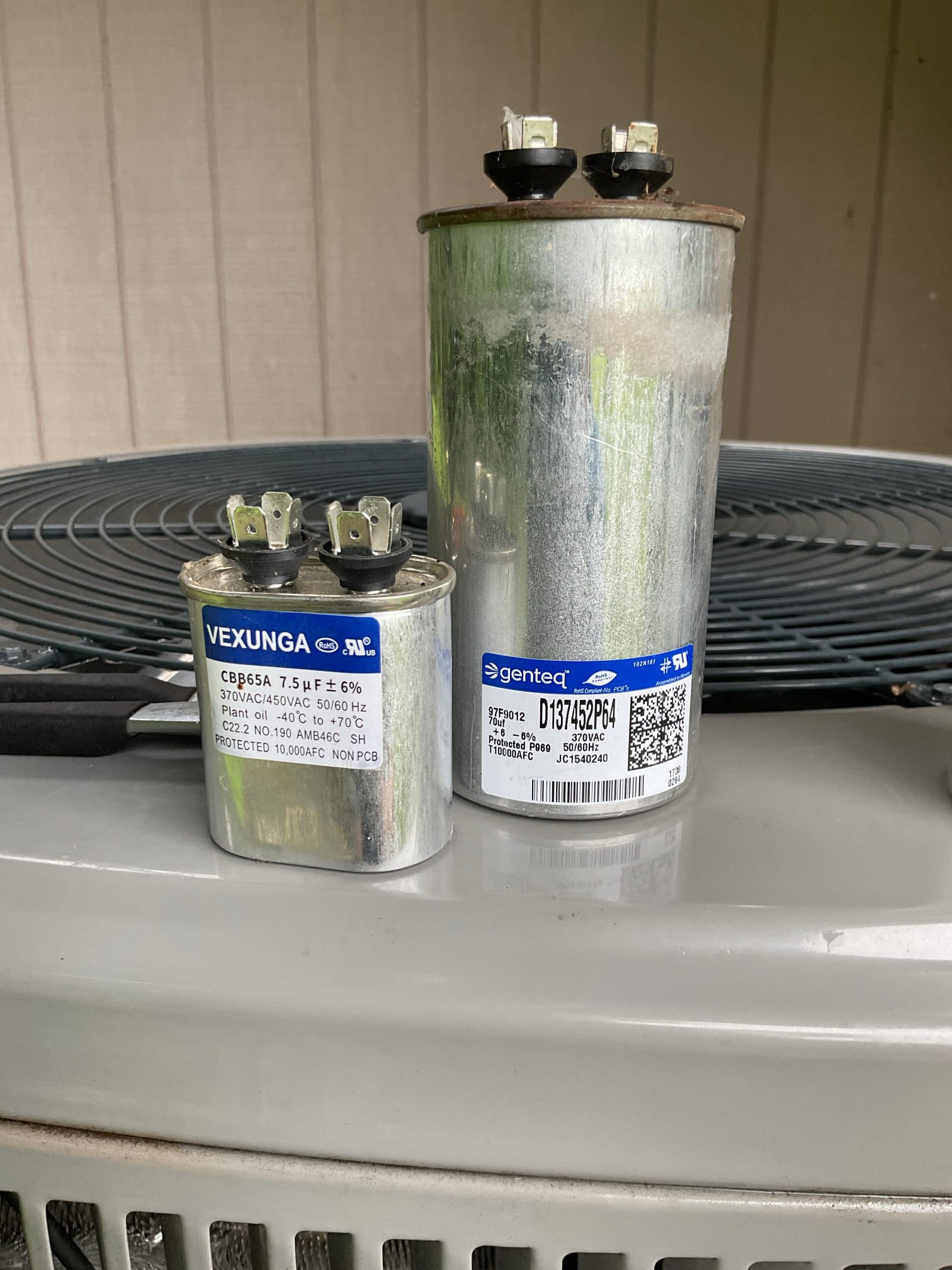 Found failed 70uF capacitor for compressor.  The 7.5uF fan capacitor is weak but not entirely failed 
Offered warranty capacitor but encouraged installing a AmRad Turbo 200X capacitor with 5 year warranty instead. 
Homeowner decided on warranty capacitor replacement and plan renewal.
Replaced 70uF and 7.5uF capacitors.

Complete AC tune up under renewed plan.

There was a restrictive 20x24x1 air filter in rack. This filter can become very problematic especially in heating and can cause refrigerant issues. There was a low pressure cut out in December 2024 and tech added 2# refrigerant Recommend using a 20x24x4 MERV 8 filter and replacing every 3-4 months,
Or
Provided estimate for Air Ranger 24V 1” dynamic air filtration. 

Also provided estimate for UV light system to control biological growth that happens at indoor AC coils. 

Indoor and outdoor coils in good condition 
Inspected wiring, controls, electric motors and components; left estimates for surge protectors 
Measured temperature