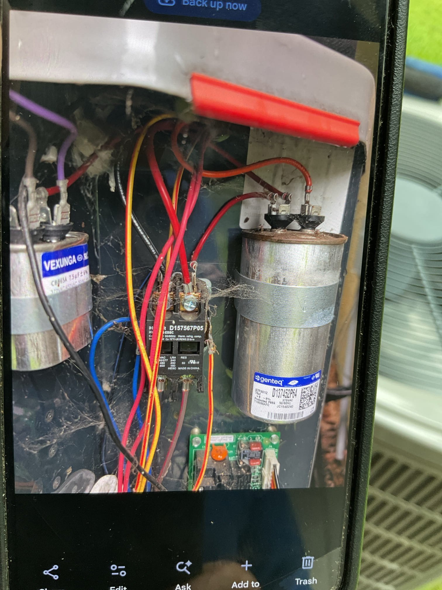Found failed 70uF capacitor for compressor.  The 7.5uF fan capacitor is weak but not entirely failed 
Offered warranty capacitor but encouraged installing a AmRad Turbo 200X capacitor with 5 year warranty instead. 
Homeowner decided on warranty capacitor replacement and plan renewal.
Replaced 70uF and 7.5uF capacitors.

Complete AC tune up under renewed plan.

There was a restrictive 20x24x1 air filter in rack. This filter can become very problematic especially in heating and can cause refrigerant issues. There was a low pressure cut out in December 2024 and tech added 2# refrigerant Recommend using a 20x24x4 MERV 8 filter and replacing every 3-4 months,
Or
Provided estimate for Air Ranger 24V 1” dynamic air filtration. 

Also provided estimate for UV light system to control biological growth that happens at indoor AC coils. 

Indoor and outdoor coils in good condition 
Inspected wiring, controls, electric motors and components; left estimates for surge protectors 
Measured temperature