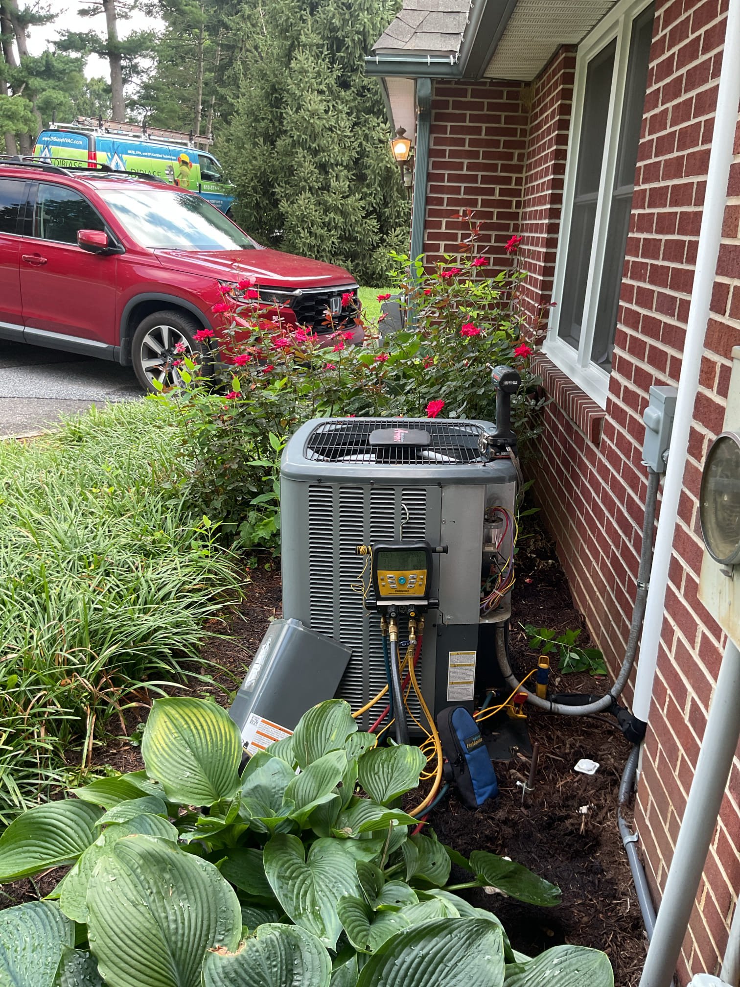 Completed AC tune up for 2 Ton ducted air handler.

Replaced Aprilaire 313 filter
Indoor and outdoor coils in good condition. Homeowners are concerned about mold/allergens. The coil and coil panels are very clean leading me to believe their problem is more dust and allergens than biological growth,
Left (3) estimates for indoor air quality.
1. Good: Air ionizer which will help filter capture dust 
2. Better: Air ionization +APCOX whole home air treatment (UV ever carbon matrix)
3. Best: Air ionizer+APCOX+ Remote UV light for coil compartment. 
Inspected wiring, controls, electric motors and components; left estimates for surge protectors 
Measured temperature split and static pressure 
Inspected drains; cleared EZ trap
Checked integrity of compressor motor (mega ohm test)

Assessed refrigerant charge checked pressures. Superheat 27 which is very close to target Superheat, they keep windows open as art of their concern about mold this causes very high relative humidity and wet bulb temp