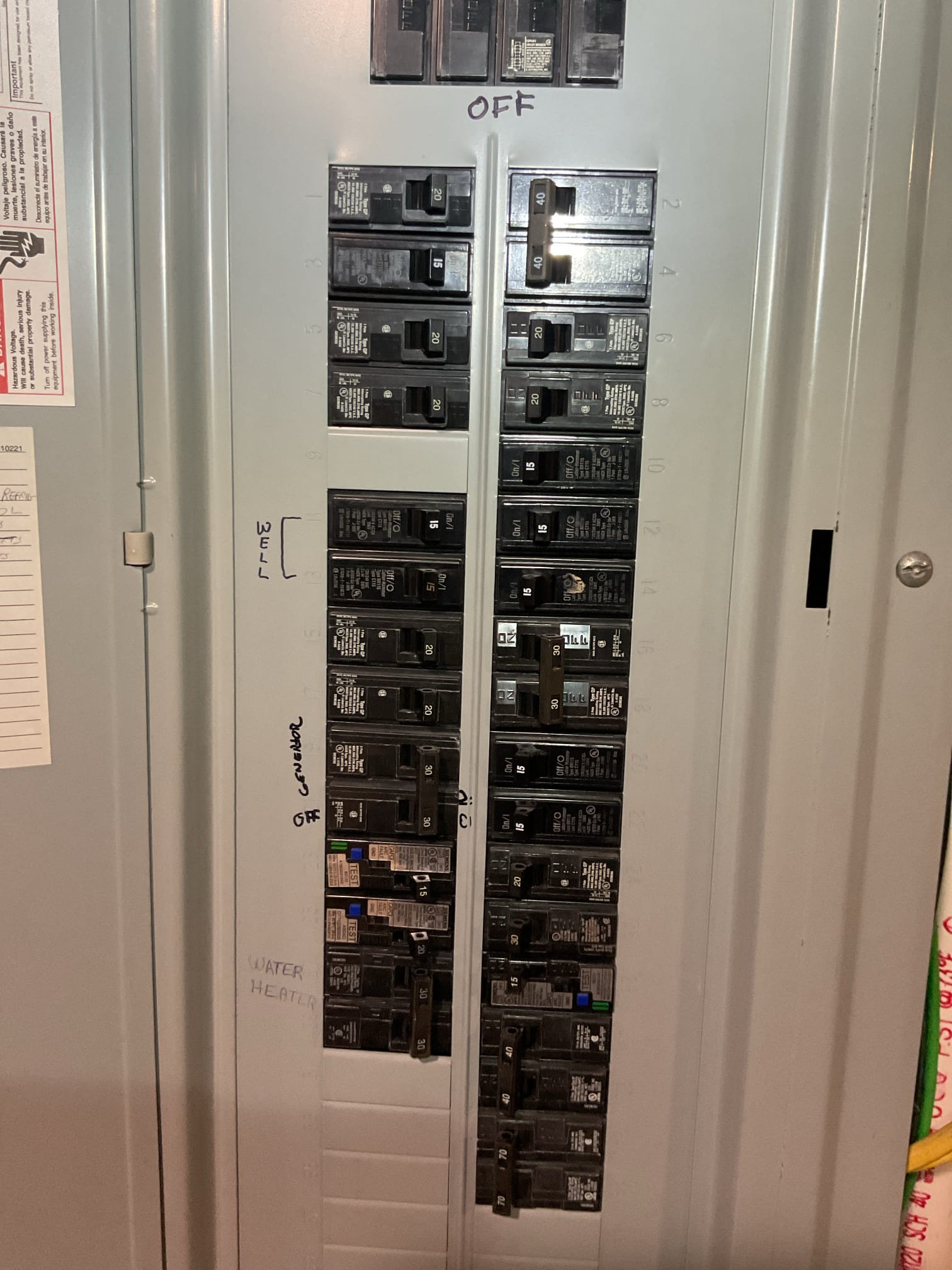 No cooling
Equipment is 3 Ton AC/ attic air handler dates to 1991 based on York serial number nomenclature. 35 years old
Ceiling grille filter rack. 

Found failed capacitor and 30A double pole breaker was tripped. 
Ultimately determined compressor is shorted to ground. Breaker will instantly trip if compressor is energized Verified this with 2 different meters measuring directly from compressor.

Only sensible thing to do is upgrade and replace the HVAC system.

Heat is oil hydronics. Homeowner would like to go to heat pump with elec
Hot water 40 gallon electric. He says the capacity is not there. One personn takes a shower and it takes 2 hours to get hot water. Tank booster may be the solution.n

We will offer heat pump air handler with electric auxiliary heat. Current.y wire to attic feeding air handler is 14 gauge. *I could not identify breaker in panel for this circuit.
AC is on a 30A double pole BRK 16+18

AC system is non operational.
We at up consultation for new system 10AM to