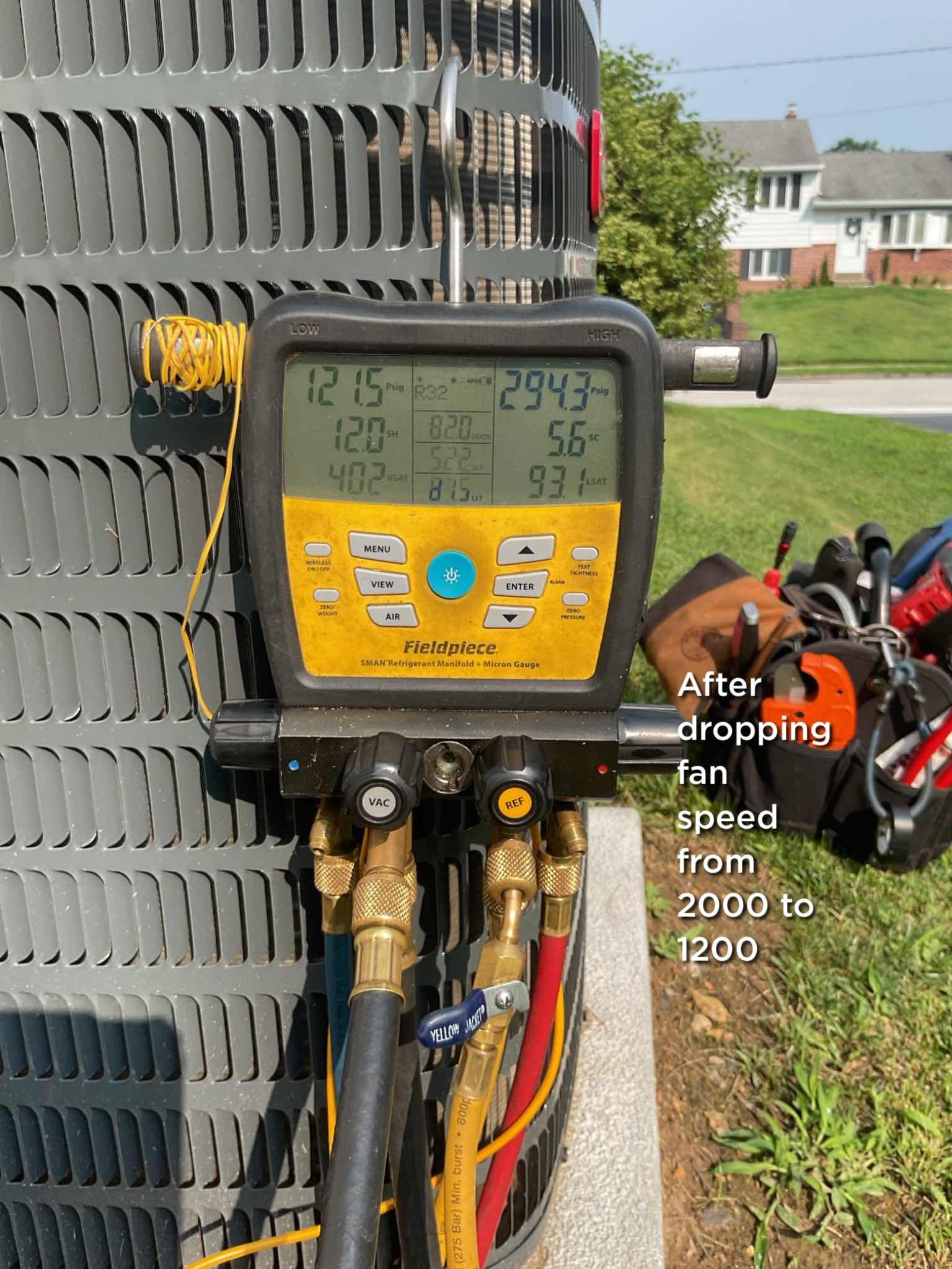 Completed QA for AC install 2.5 Ton AC:

Replaced 30A breaker with 25A to match manufacturer maximum. 

Inspected all aspects of install: mechanical wiring, piping, controls, etc.

Found cool fan speed on furnace set to Hi (2000+ CFM) changed to med low to target 1050>12000 CFM. Heat fan speed is set to Med Hi which is appropriate for 100,000 BTU 80% furnace.

Tested system 
Temperature split and refrigerant data: Good

Install passes QA inspection

Homeowner became a heat only plan membership. The AC has a free plan as part of the maintenance but the furnace is not covered by the free plan. Homeowner paid for gas Heat plan to cover the furnace today. 
 
Gas Furnace Plan Membership 