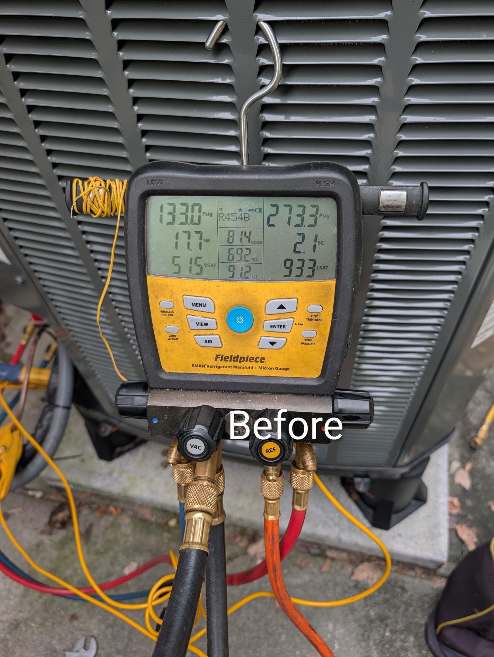 They were not home.
I did go through the outdoor units and checked operating pressures of 2nd floor unit. Needed refrigerant as previously noted from first tune up. 

I for contact info for the new residents here. Mr. And Mrs, Howat.
We will schedule to return and complete tune ups. Make sure I have R454B. 
I ordered a new bottle from warehouse.

We will schedule return. 