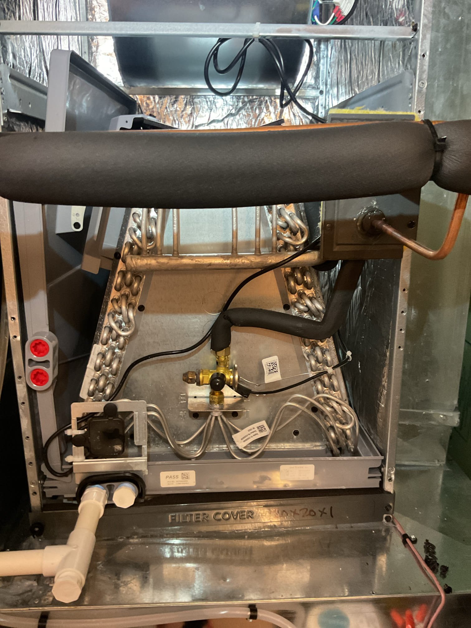 Completed QA for 3 Ton AC/air handler install.

Inspected all aspects of install: mechanical, wiring, controls, piping, drain

20x20x1 filter ok
Fan speed set to Tap 4 for 1200 CFM
Unit was a little overcharged. Recovered 9 0z
Now Running at 8SH 8°SC and 20° temperature split.

Install passes QA inspection. 