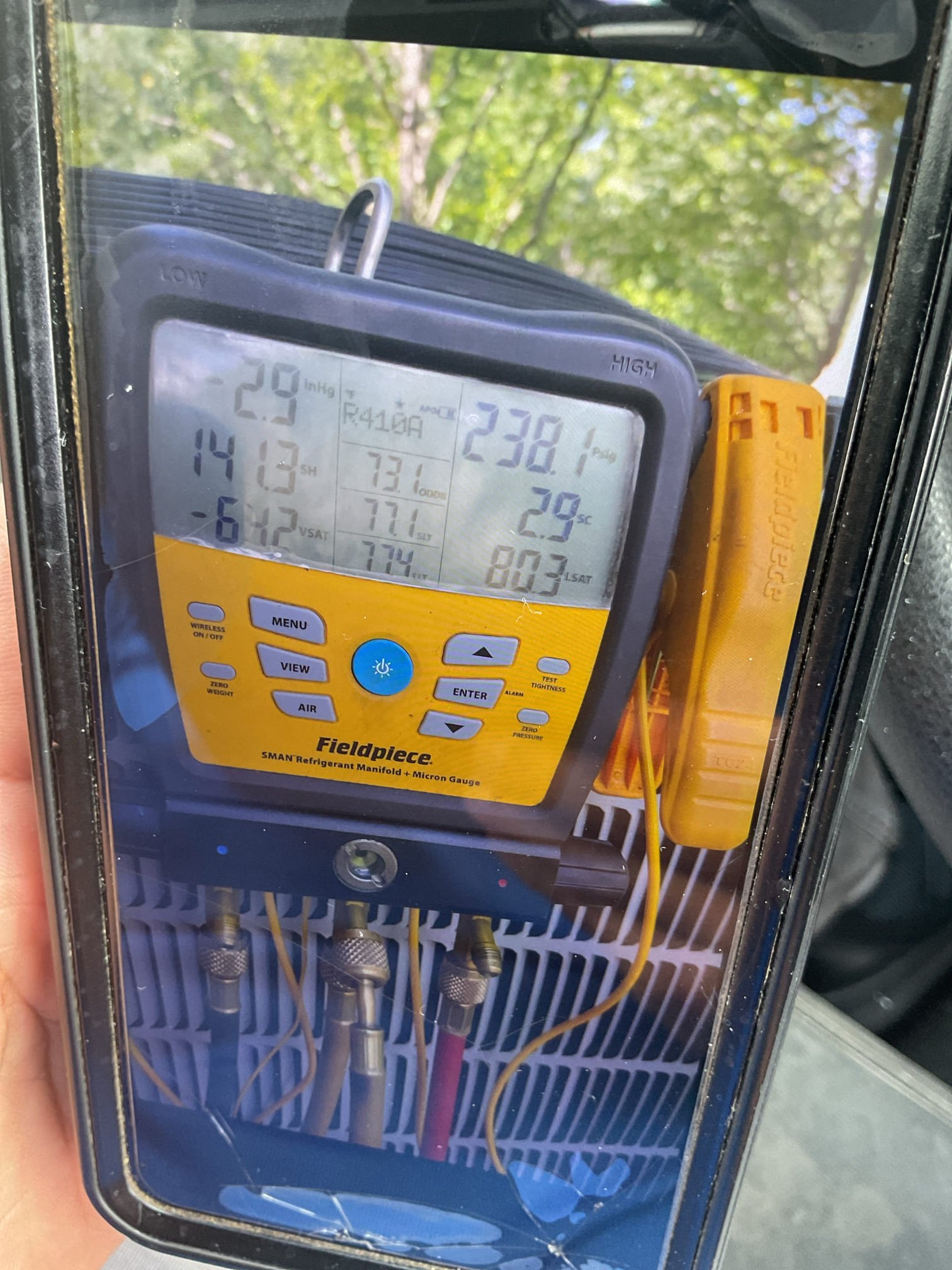 Luis 8-25-26
Customer called in for no cooling Bryant ac unit from 4/20/2016
Two zone system both thermostats in the off position upon arrival turn first floor thermostat to cooling. I heard the outside unit came on, but then after seconds it shut off. Check indoor unit blower runs. I inspect indoor coil there seems to be refrigerant oil around coils and drain pan. I checked outside unit found refrigerant pressures very low. I tested refrigerant system. 
there's a restriction in the line (like a stuck expansion valve or debris in the filter drier). The compressor is working twice as hard to push refrigerant through, but key parts of the system are getting starved.
That's why the system isn't cooling properly. Because of that pressure buildup—or simply from normal wear and tear on the coils-i also suspect a slow leak. A sealed system should never lose refrigerant. If the charge is low, it means gas is escaping. 
If I clear the blockage, repair the leak, pull a vacuum, and recharge the s