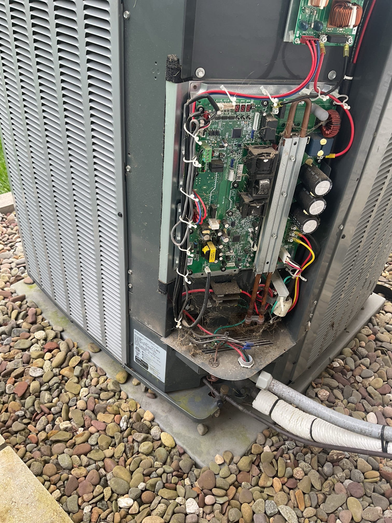 8/27/26. Found outside amana inverter a/c installed by dibiase in 2020. Found outside unit locked out on code 32 which is outside unit locked out due to inverter board overheating. Looked up this error code and 1st troubleshooting step is to reset power. Reset power and everything came on and was running just fine. Any further issues they recommended replacing outside inverter board and compressor discharge temperature sensor together. Suggested we perform tune up on 1st floor system since it was installed 6 years ago and never had a tune up done. Performed tune up on a/c system. 16x24x1 air filter is ok. Checked all electrical connections and components. Checked refrigerant pressures and temperatures. Did find that after resetting furnace indoor control board did not bring on blower after zone board called for blower. If further issues should verify with tech support next steps 1st. A/c is working properly at time of service. 