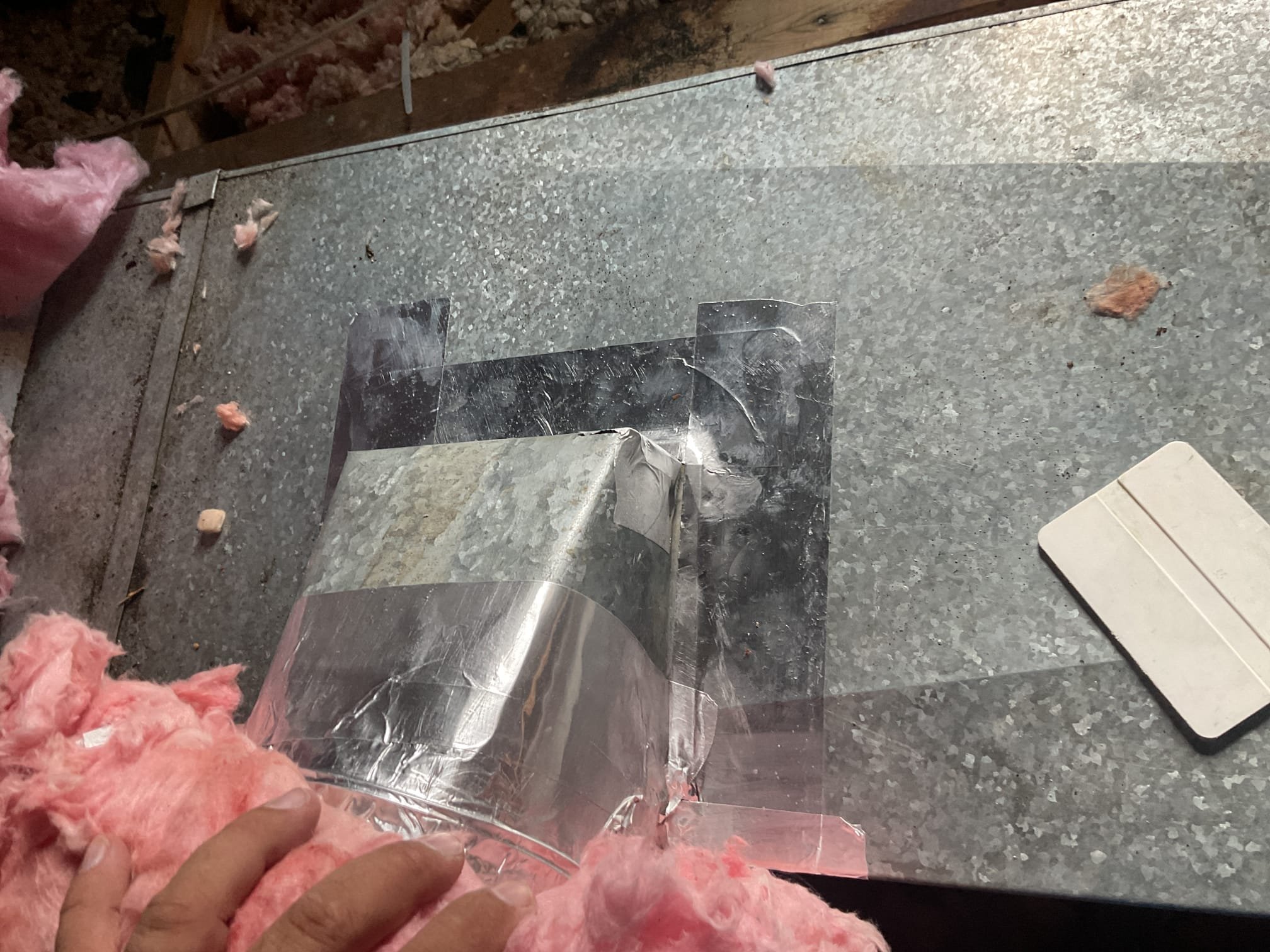 8/28/26. Customer took me up into attic space. Showed me that there is a lot of water dripping from supply duct where whe replaced flex. Found that when we installed new flex top take off needed to be sealed around with foil tape. Used tape and sealed as much air leakage as possible. Customer will let us know if he sees any more water leaking. System is working properly at time of service. 