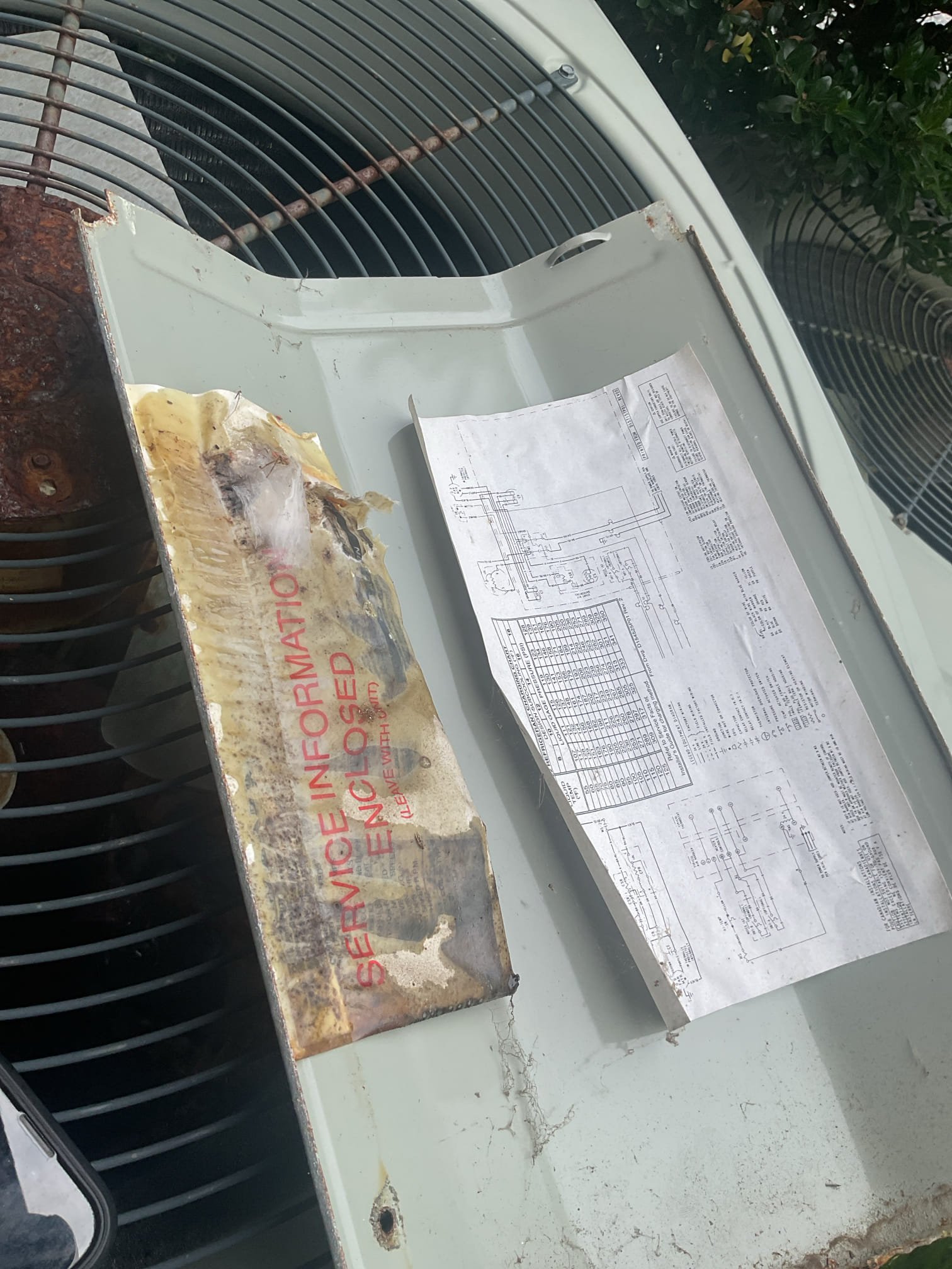 8/31/26. Fully assessed no cooling situation on 2014 r-22 a/c for 2nd floor system (above dental office, not in dental office). Gave system a call for cooling everything came on except outside condenser fan motor. Found fan motor was tight and not running, condenser fan motor has failed. Grill on top of unit is completely rusting away to the point it will not support a new fan motor. Repair would be new condenser fan motor, grill, fan blade and turbo cap. Looked on service records and found this system had also been leaking r-22 over the years. If repair is performed the system could still be low on r-22 for this reason my professional recommendation is to replace the system. Talked to Fran about situation, she will call us when she is ready. 