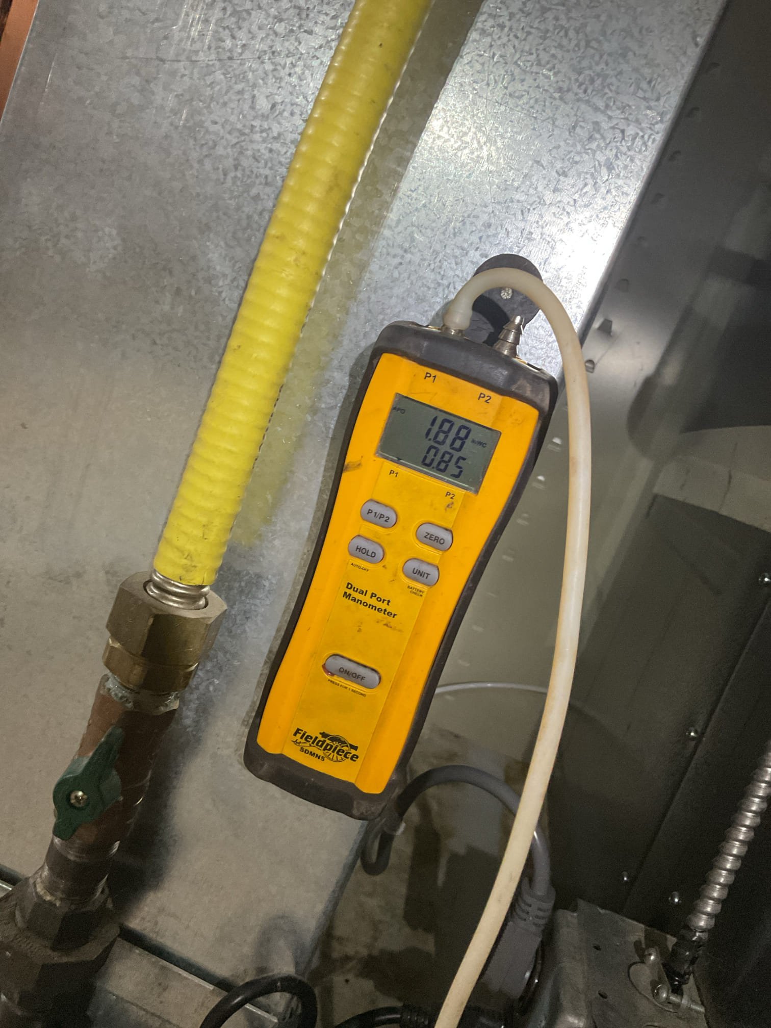 Luis 9-1-26
Perform gas heat tuneup on a Amana 96+ condensing furnace (2018)  check system operation inspect and check all electrical connections and components, clean burners sensor check low and high gas stages. Perform combustion test check supply and turn your temperatures inspect air filter 413 OK at this time. Test condensation pump very difficult to clean, customer aware. Customer has old humidifier, I provided estimate to upgrade to new version. I also provided estimate for recommendations. Adding surge protection and drain protection, when humidifier drain lot of that water ends on drain pan for coils. I provided estimate to separate drain lines. 