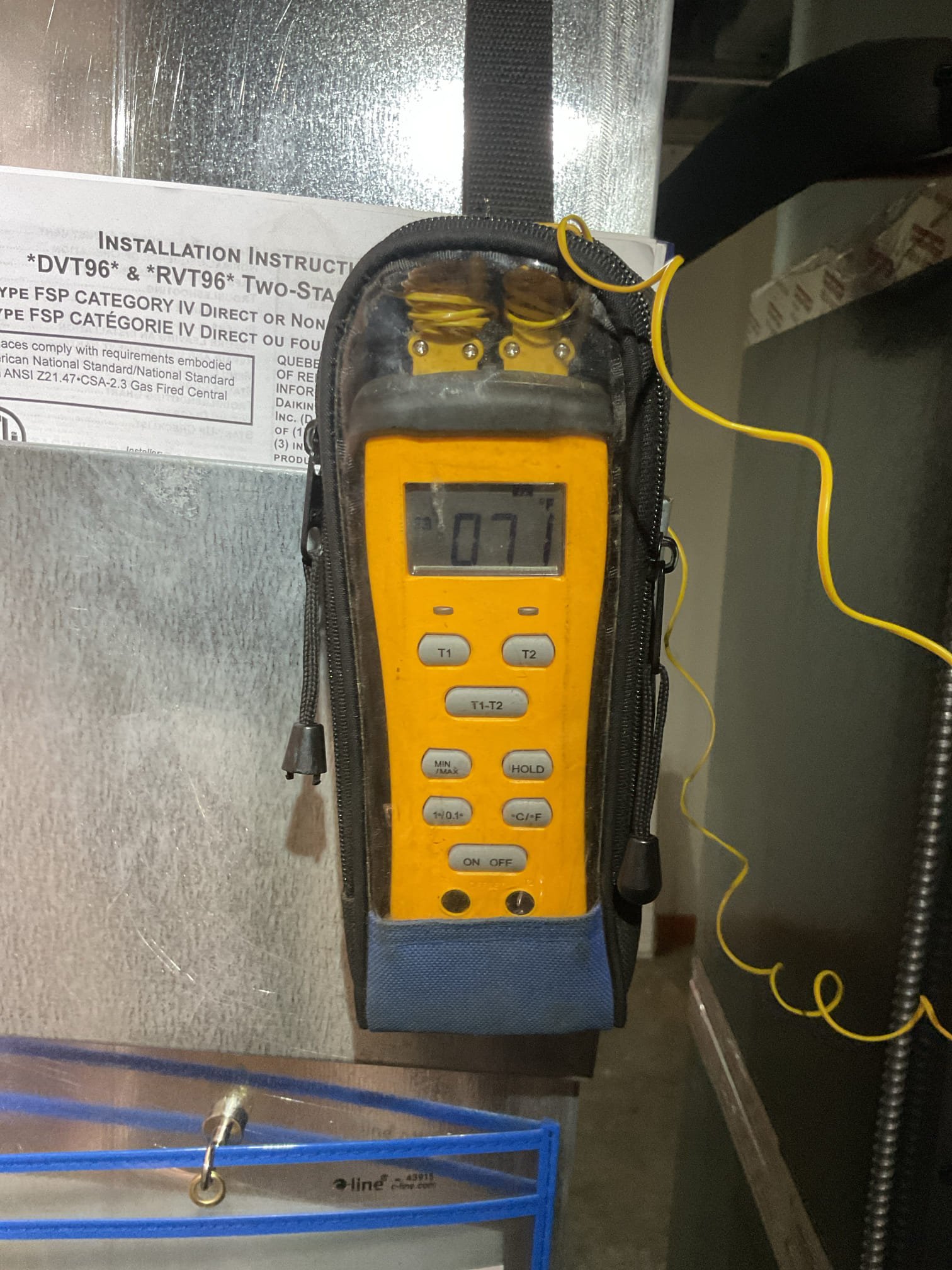 Completed QA for 2.5 Ton Heat pump with propane furnace install:

Made slight adjustment to TXV to get 12° SH 7°SC
Soap bubbled gas line from furnace shut off to gas valve. Inlet pressure 12”
Set low fire pressure to 6” Hi fire pressure to 10”
Performed combustion test: Pass
Checked thermostat configuration. Balance point 30 degrees, auxiliary heat lockout 45° and above
Verified all CoolCloud settings/configurations.

Tested water safeties. They are wired in series to produce a custom alert at thermostat and shut down cooling and heating instantly then energize fan. 

Homeowner already had the propane company run the propane line to the gas stove.
Homeowner gave me a check for $250 for full amount of job to account for full invoice before PECO rebate. 

Install passes QA inspection. 