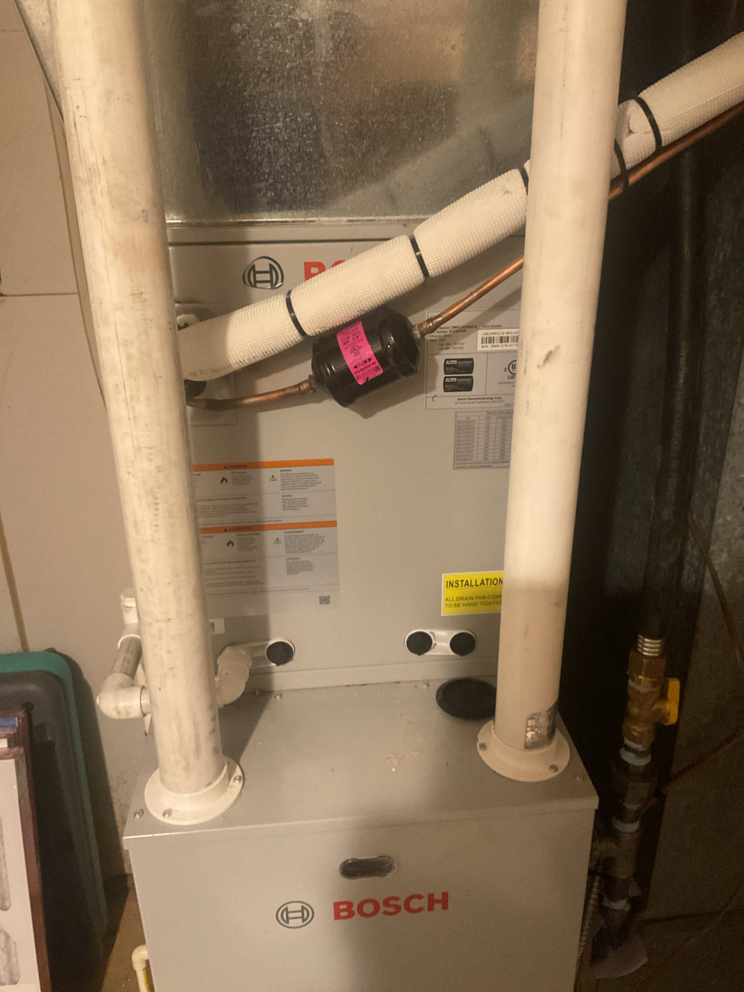 9/2/26. Performed precision a/c tune up on 2024 Bosch heat pump system with propane back up. Replaced 16x25x1 air filter. Checked all electrical connections and components. Flushed and tested condensation drain with water. Found no water protection installed on the system at all. Even found condensation pump safety no tied into circuit to shut off pump in case pump would fail. Provided options for water protection. Also found surge protection on outdoor disconnect but no surge protection inside for x-13 blower motor, provided estimate to install. Checked temperature splits. Checked all refrigerant readings and temperature at outdoor control board. A/c is working properly at time of service, emailed over recommendations. 