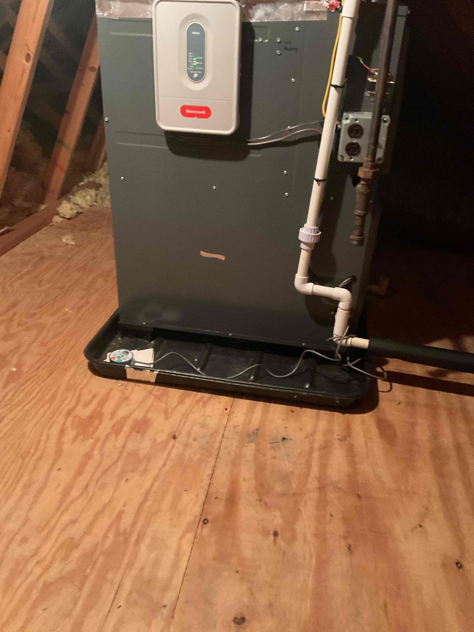 9/2/26 Dan 

I arrived to the customers home for the 2nd floor amana system not working, the system is 8 yr old . 
When entering the attic I found the wet switch had tripped it was directly under the pvc drain and most likely got condensation around it. I  Found no other signs of water anywhere in the secondary pan and the water is draining fine from the condensation line. I reset the wet switch and tested the drain line , and tested the system operation. The outdoor pressures looks good . The second floor system back on and up and running. I collected $171.00 for the diagnostic fees, paid by cc. 