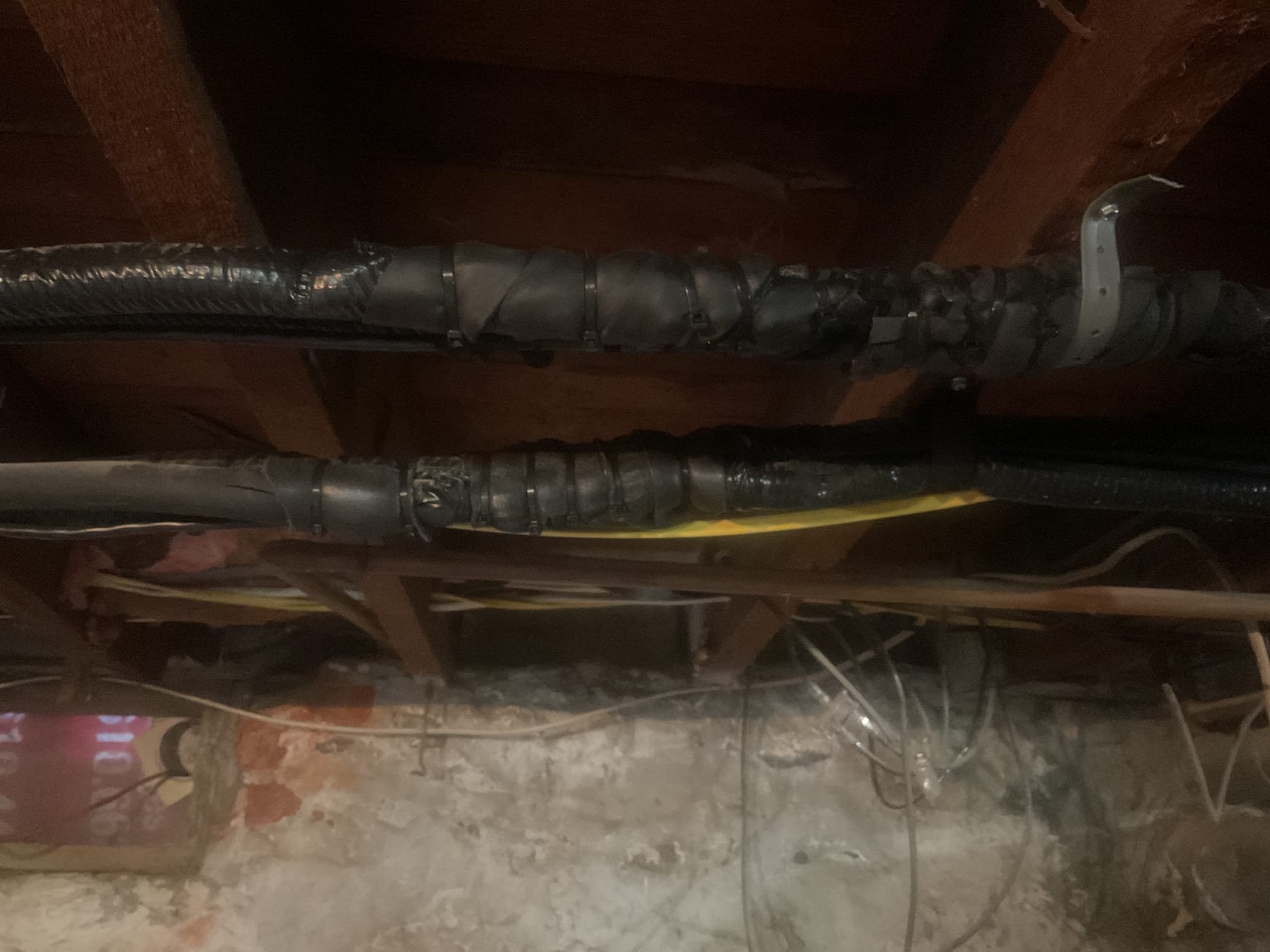 9/3/26. Found foam tape peeling off from when we were out here last to find flare joints in the basement. Explained to customer that the only thing that needs done is the line needs new foam tape with zip ties. Homeowner mentioned this has been peeling off since install. Put new foam tape on lines and zip tied all insulation on securely. No charge due to not being secured on the linset from install. 