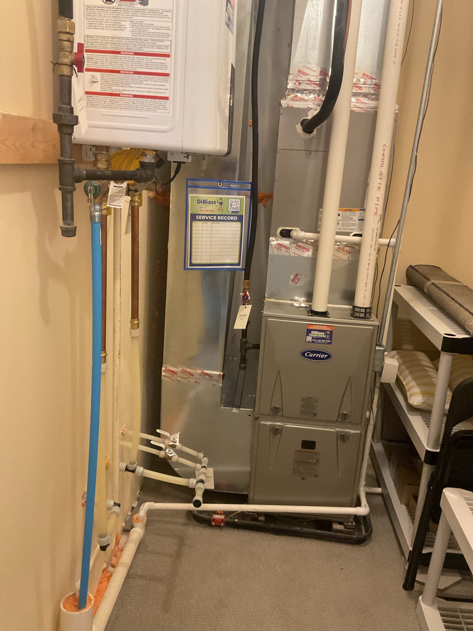 Luis 9-8-26 
Performed gas heat inspection on carrier 90% gas furnace from 2024.  System is located on second floor closet, with two zone thermostat arzel zoning, check all electrical connections and components, replace filter clean and inspect sensor/burners ok. Check gas pressure and perform combustion test ok. Check supply and return air temps ok. Cycle gas heater ok. 
System in good operating condition at this time.
I talked to customer about water safety and surge protection. Customer not interested at this time. I emailed recommendations. 