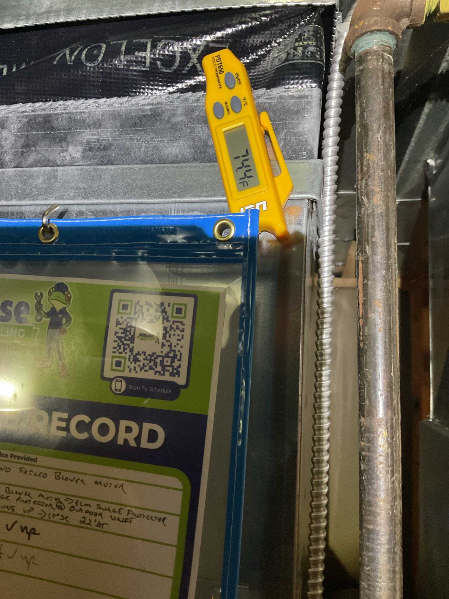9/9/26 Dan 

I arrived to the customers home to service their 12 yr old 95% Lennox  gas furnace system. 
I started with checking the air filter and found good  , the filter size is 20x25x1. I checked all my electrical connections and voltages. I inspected the heat exchanger and tested the  burners , flame sensor and the igniter. I water tested all tubing and hoses and inspected the collector box . I inspected the exhaust and fresh air pipe for restrictions and bellies. I inspected the inducer and the blower motor operation. I checked and tested for combustion and took temp rise splits at the return and the supply. The system is currently operational but past normal life expectancy. Replacement of system is strongly recommended. 