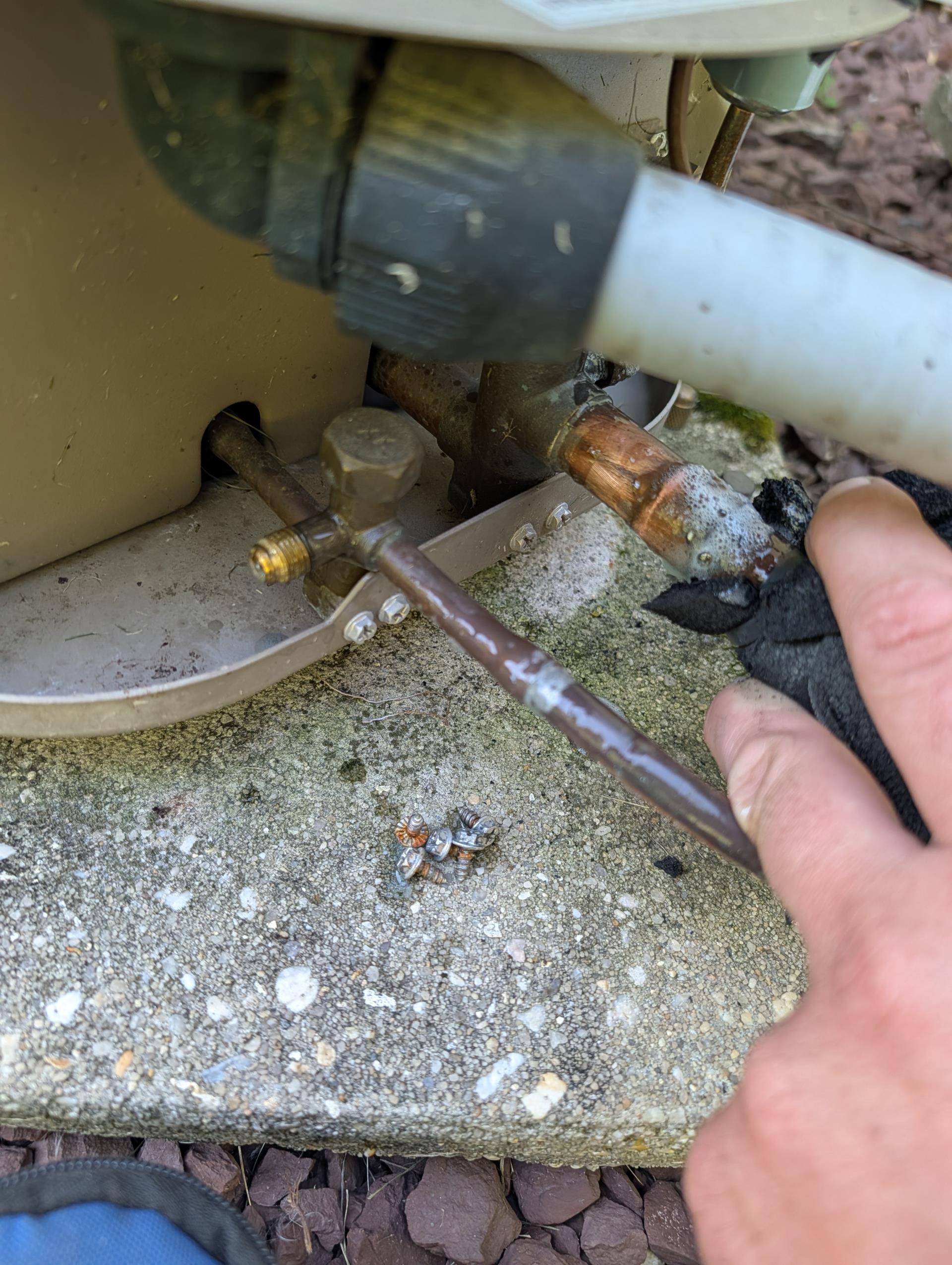 1st floor system no cooling,
Found system running very low R410A refrigerant. (56 psi) Temperature split was 5° (74-69)
We added 3# R410A in April 2023

This time electronic leak search pinpointed leak at bottom left of indoor coil. See video.
System dates to April 2019 about 7 years old
Confirmed with Johnstone Supply that indoor coil is covered under parts warranty until April 2029.

Provided 3 options
1. Replace/upgrade system. Consultations for new systems are free from Dibiase. We are offering incentives and there are rebates available for limited time. Considering age of system and extent of refrigerant leak this is the best plan of action. 
2. Replace indoor coil under warranty. Provided email estimate. This would require separate visit 
3. Charge system needed refrigerant to get to design performance today. I explained that this is the most risky option because refrigerant leaks get worse and refrigerant may leak out again soon. *We charged system 3# in April 2023. 

Homeowner 