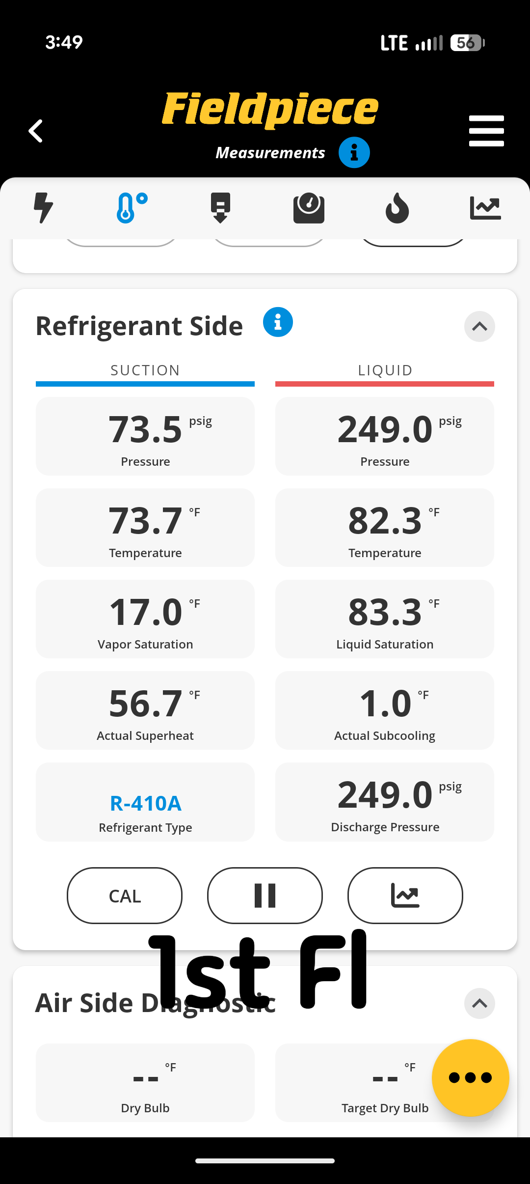 1st floor system no cooling,
Found system running very low R410A refrigerant. (56 psi) Temperature split was 5° (74-69)
We added 3# R410A in April 2023

This time electronic leak search pinpointed leak at bottom left of indoor coil. See video.
System dates to April 2019 about 7 years old
Confirmed with Johnstone Supply that indoor coil is covered under parts warranty until April 2029.

Provided 3 options
1. Replace/upgrade system. Consultations for new systems are free from Dibiase. We are offering incentives and there are rebates available for limited time. Considering age of system and extent of refrigerant leak this is the best plan of action. 
2. Replace indoor coil under warranty. Provided email estimate. This would require separate visit 
3. Charge system needed refrigerant to get to design performance today. I explained that this is the most risky option because refrigerant leaks get worse and refrigerant may leak out again soon. *We charged system 3# in April 2023. 

Homeowner 