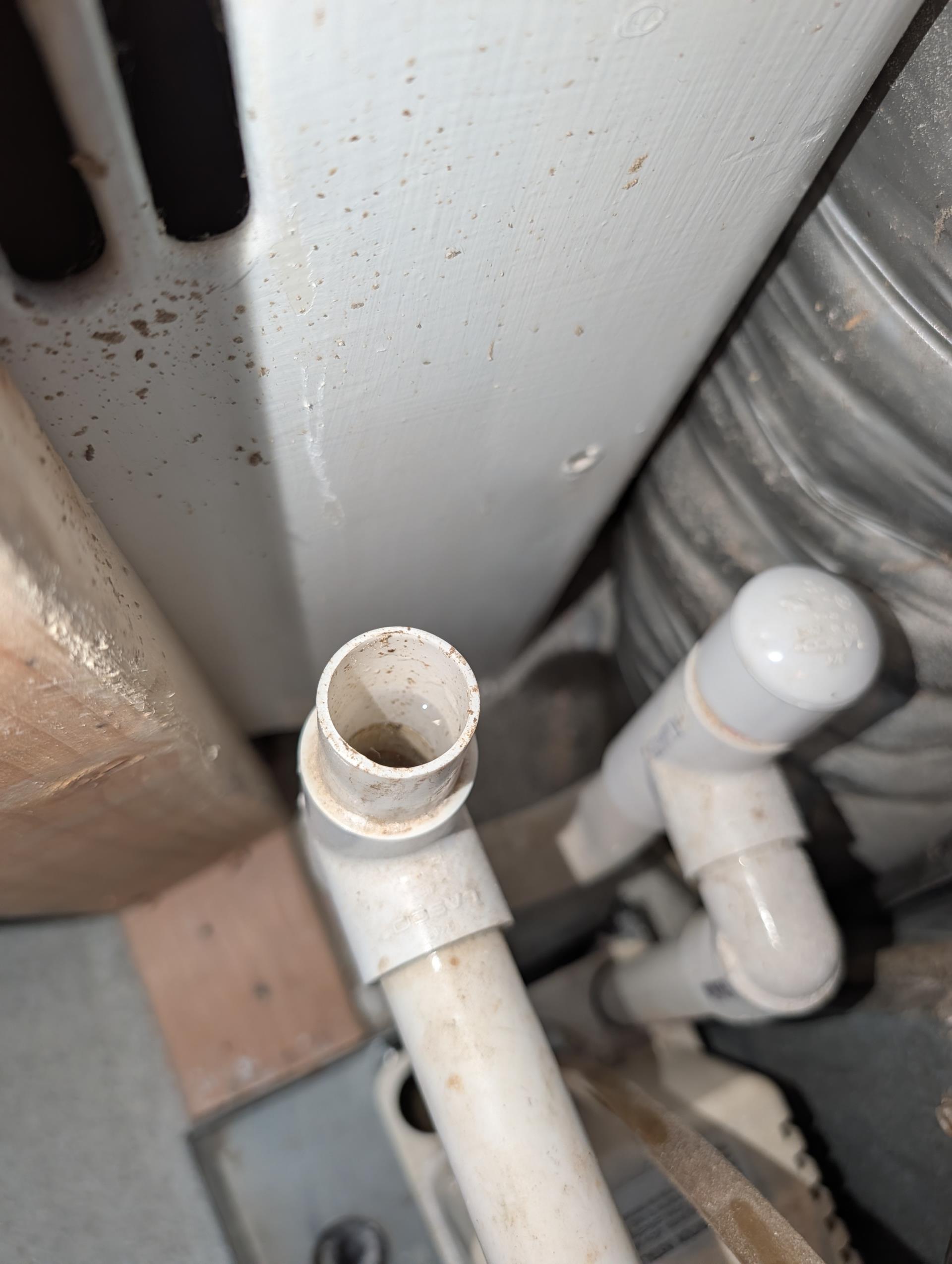 
Issue was Water on floor in a second floor bedroom located directly below air handler, 

Trap was clogged for Air handler on 3rd floor.
Drain pan very dirty. Cleared drain line and trap as well as pan. Provided estimate for clean-out tee and drain pan safety switch.
Also provided estimate to replace 115V pump with 240V. Currently it is wire nutted into a 240V air handler circuit with the neutral tied together with ground, 
Condensate pump discharges to the 3/4” pipe at ground level. Verified flow to this point, 
Blower wheel very dirty. Provided estimate to remove and clean.
There is a considerable amount of biological growth in indoor coil and drain pan. I clean to the best of my ability today. Provided email estimate for UV light system to keep coil and drain pan clean, 

Homeowner mentioned system does not cool well.
After ensuring drain was clear I made demand for cooling from thermostat:
System is running at 1.7° Subcooling. Manufacturer target 14°
Superheat 30°
Suction pressure 