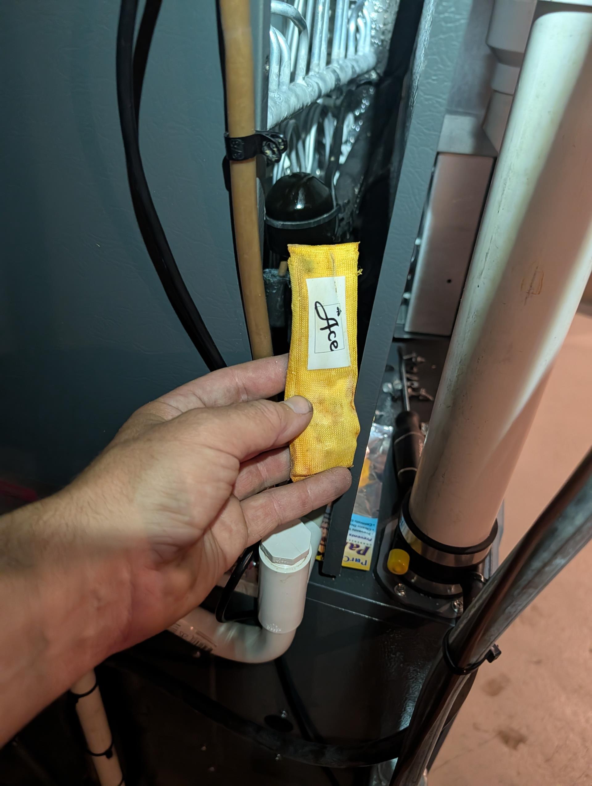 
Completed heat tune up for natural gas furnace. 80,000 BTU modulating, 

Replaced 20x25x4 filter provided by homeowner. 
Inspected heat exchanger, burners, flue pipe, inducer assembly and hoses
Inspected hot surface ignitor and verified resistance with meter
Cleaned flame sensor and verified flame rectification circuit
Measured temperature rise and static pressure
Checked wiring, controls, electric motors and components; 
Inspected drain and pump. There is a condensate pump safety and wet switch but no overfill protection trap. Left estimate for drain on overflow safety switch, 

Replaced pan treatment strip provided by homeowner 
Replaced humidifier pad provided by homeowner and tested humidifier. Left estimate for our humidifier service which includes new water panel and a 30 day guarantee as far as humidifier issues/leaks are concerned, 

Combustion, draft and smoke tests: Pass

Water heater is 20 years old. Recorded info. I informed homeowner about free plumbing inspection. She is