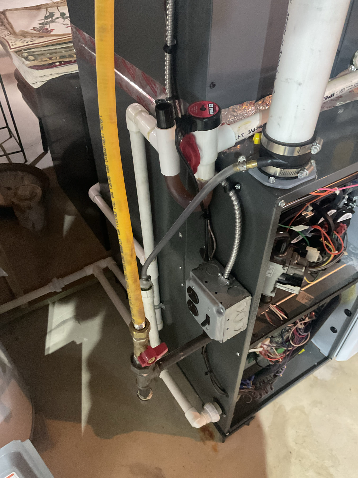 09/15/26 Dan / Mike 

I arrived to the customers home to service their 4 yr old 95% amana  gas furnace system. 
I started with checking the air filter and replaced , the filter size is a 413 (suppliedI). I checked all my electrical connections and voltages. I inspected the heat exchanger and tested the  burners , flame sensor and the igniter. I water tested all tubing and hoses and inspected the collector box . I inspected the exhaust and fresh air pipe for restrictions and bellies. I inspected the inducer and the blower motor operation. I checked and tested for combustion and took temp rise splits at the return and the supply. Everything is running fine at this time of service. 

I recommended a wet switch water safety and a blower motor protection for the customers to review. Collected for service renewal and humidifier service. System is running good. Customer will mention the plumbing inspection to her husband . 
