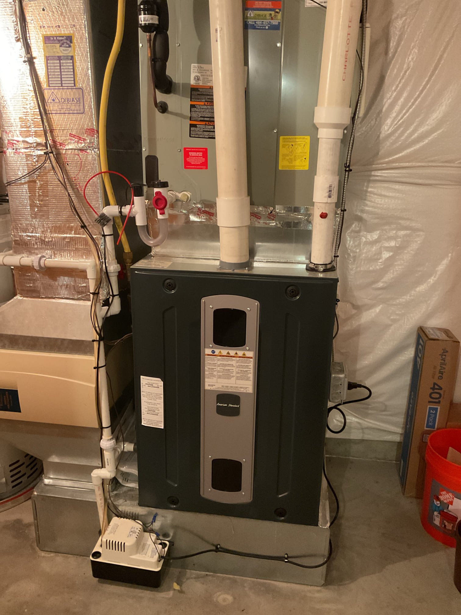 
9/16/26 Dan 

I arrived to the customers home to service their 5 yr old 95% American standard gas furnace system. 
I started with checking the air filter and found good  , the filter size is 401. I checked all my electrical connections and voltages. I inspected the heat exchanger and tested the  burners , flame sensor and the igniter. I water tested all tubing and hoses and inspected the collector box . I inspected the exhaust and fresh air pipe for restrictions and bellies. I inspected the inducer and the blower motor operation. I checked and tested for combustion and took temp rise splits at the return and the supply. Everything is running fine at this time of service. 