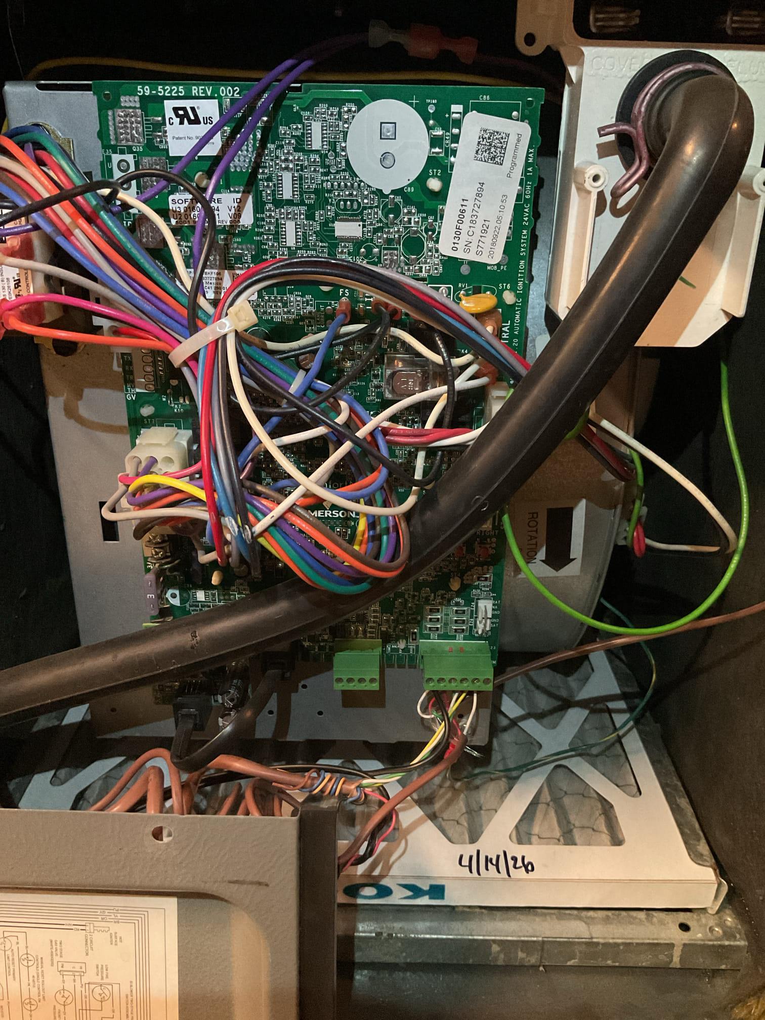 9/9/26 
Heating tuneup on an7 year old 90% Amana Propane Furnace.

Checked electrical connections are tight and secure. Checked electrical components including system voltage, inducer amps, ignitor and flame sensor. Checked my return and supply temperatures and found a temp split in appropriate range. Checked static, total static in appropriate range. Checked combustion levels, combustion levels in appropriate range. 

Replaced 16x25x1 filter. Ensured system has proper drainage. Pulled and cleaned flame sensor. Inspected burners, heat exchanger, and board, all in good condition. 

Completed a humidifier maintenance today. Reopened damper and set humidistat to normal set point. Replaced 35 water panel and cleaned casing. Flushed water through drain and ensured there is proper drainage. Ran humidifier and ensured humidifier is functioning properly. 

Homeowner is moving forward with the UV coil contamination removal system. This will help to eliminate and reduce microbial growth to impro