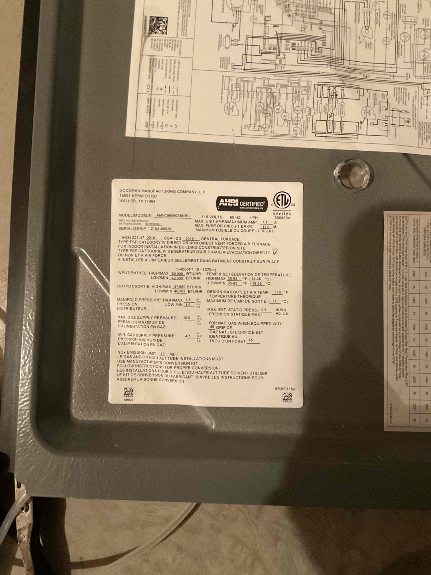 5 y/o Basement System 90% furnace-(AMANA)
-Arrived on site and spoke with customer 
-Located tstat/furnace and proceeded with heat check inspection 
-Verified operation and inspected unit thoroughly 
-Changed filter and panel (16x25x1&35)
-Removed burners and brushed/cleaned thoroughly 
-Flame sensor was also cleaning but getting replaced due to condition 
-Drains and pressure switch hoses were cleared 
-Combustion test was conducted and all numbers were in range 
-Verified Gas pressure in hi & lo fire
-While inspecting system noticed vinyl drain discharge line was severely kinked and worn out in some spots , brought this to customers attention in which he agreed on replacing 
-Amps,volts,deltat,GP,combustion,mfd are all in range 
-System is operable and maintaining temp°
-A return visit is needed to run new vinyl & replace sensor

9/17/26 Dan 

I arrived to the customer home to replace his labor warranty flame sensor and to run new 3/8 tubing from the pump to the drain . Both were com