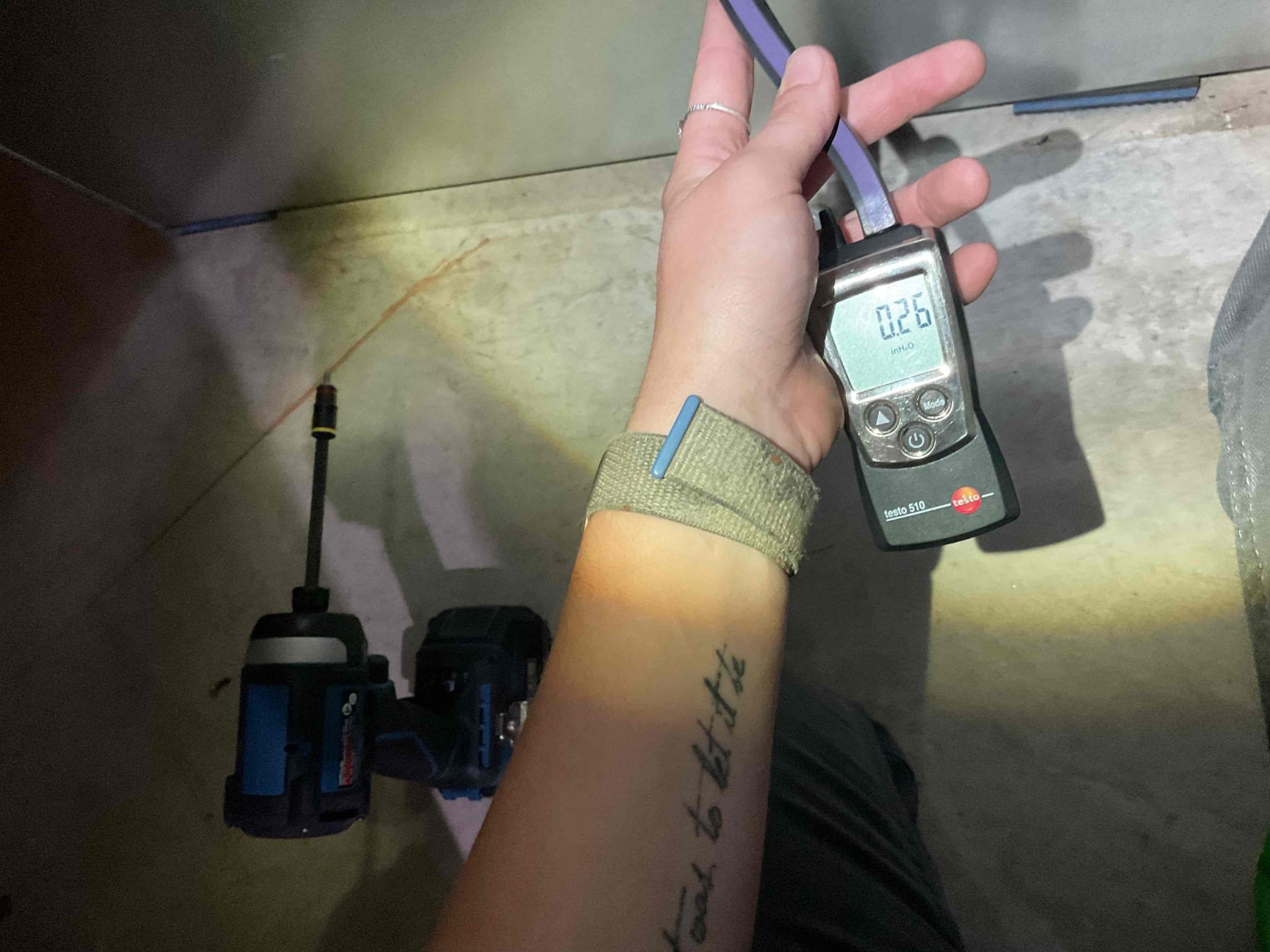 9/14/26
Heating tuneup on a 4 year old R410A Bosch Heatpump 

Started tuneup at air handler checking electrical connections, all electrical components functioning properly. Checked my return and supply temperatures and found a temp split in appropriate range. Checked static and found total static to be in appropriate range. 

Visually inspected blower motor and coil, both in good condition, ensured system has proper drainage. Filter was just replaced and did not need to be replaced today. 

At outdoor checked all electrical connections, all electrical components functioning properly. Refrigerant levels in appropriate range. 

Checked out dehumidifier for homeowner, found filter very dirty. Pulled and cleaned filter and ensured dehumidifier is functioning properly. Homeowner would like to add an elbow onto the humidifier to redirect the airflow. 

Will need to return to install new Reme Halo LED bulb as well as attach 8inch elbow to dehumidifier to change direction of airflow. Collected