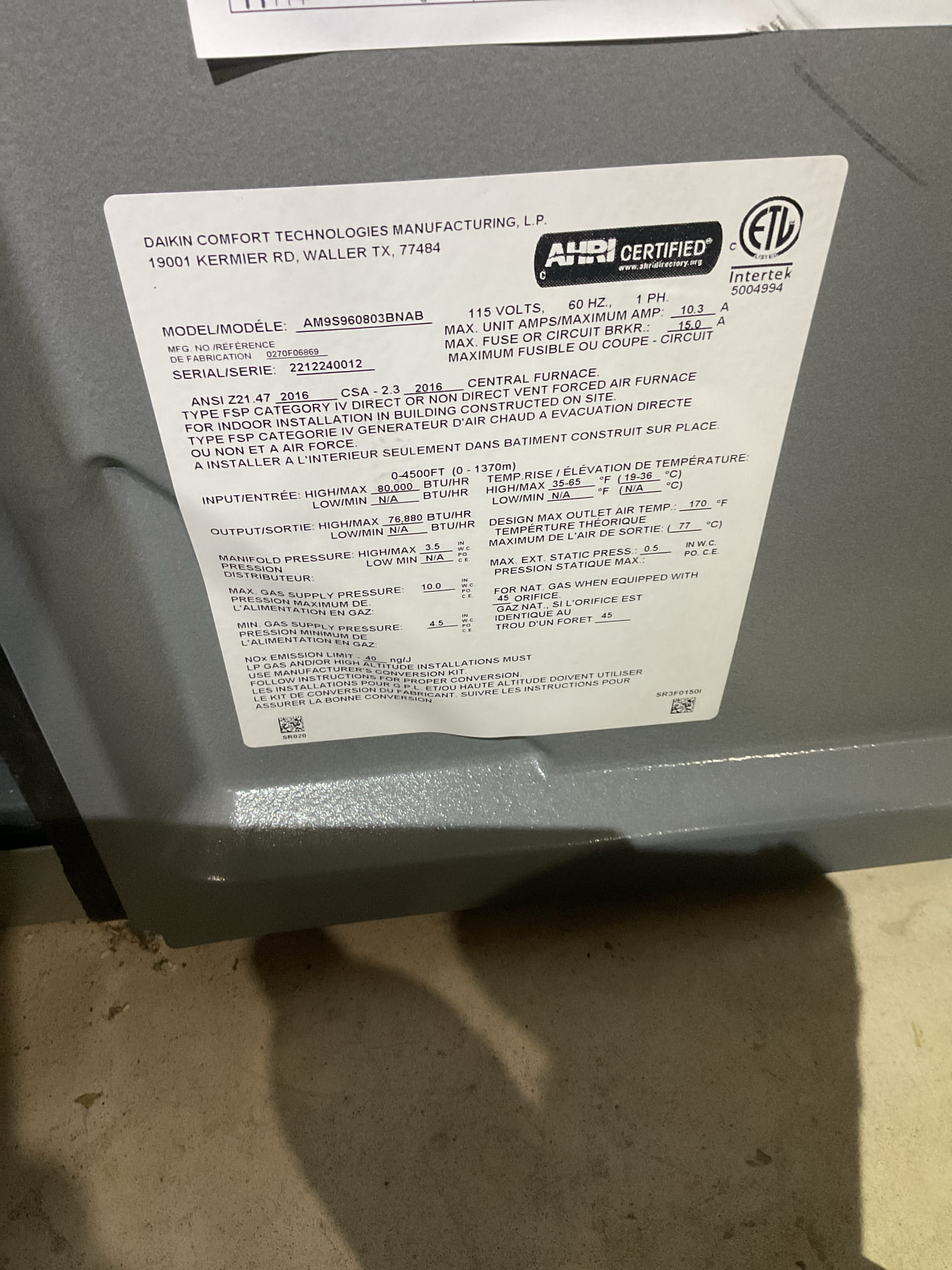9/18/26 Dan 


I arrived to the customers home to service their 3 yr old 95% amana  gas furnace system. 
I started with checking the air filter and replaced , the filter size is 16x25x1. I checked all my electrical connections and voltages. I inspected the heat exchanger and tested the  burners , flame sensor and the igniter. I water tested all tubing and hoses and inspected the collector box . I inspected the exhaust and fresh air pipe for restrictions and bellies. I inspected the inducer and the blower motor operation. I checked and tested for combustion and took temp rise splits at the return and the supply. Everything is running fine at this time of service. 
