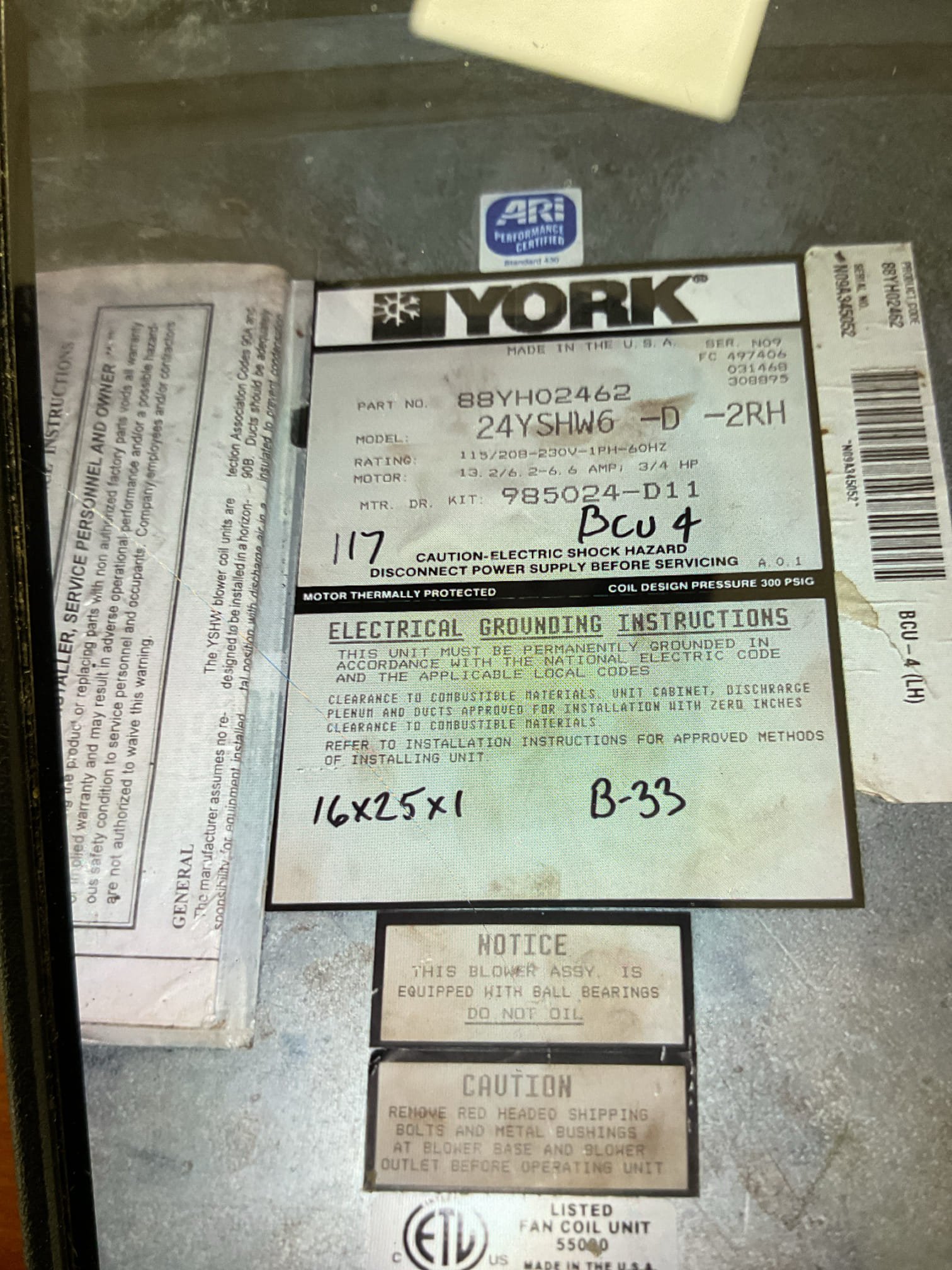 There are (3) classrooms that have been struggling to cool according to one person on site Rooms 119, 117, 116

Equipment is chiller air handler. 
16x25x1 filter ok
Found the air handler in 117 above drop ceiling.
Auxiliary pan was full of water,
Blower motor is running. 
Siphoned and used wet vac to remove water from auxiliary pan. 
There is a float style pan switch but it is unclear how it interacts with BAS system. 
Brushed out top at available clean out. 

Temperature split is 12° 74-62. 
Room temperature dropped 2° after I cleared pan and float switch reset. 

I told Steve to monitor the BAS and room temperatures. If cooling performance issues persist, it is likely that the chiller itself is the culprit. 