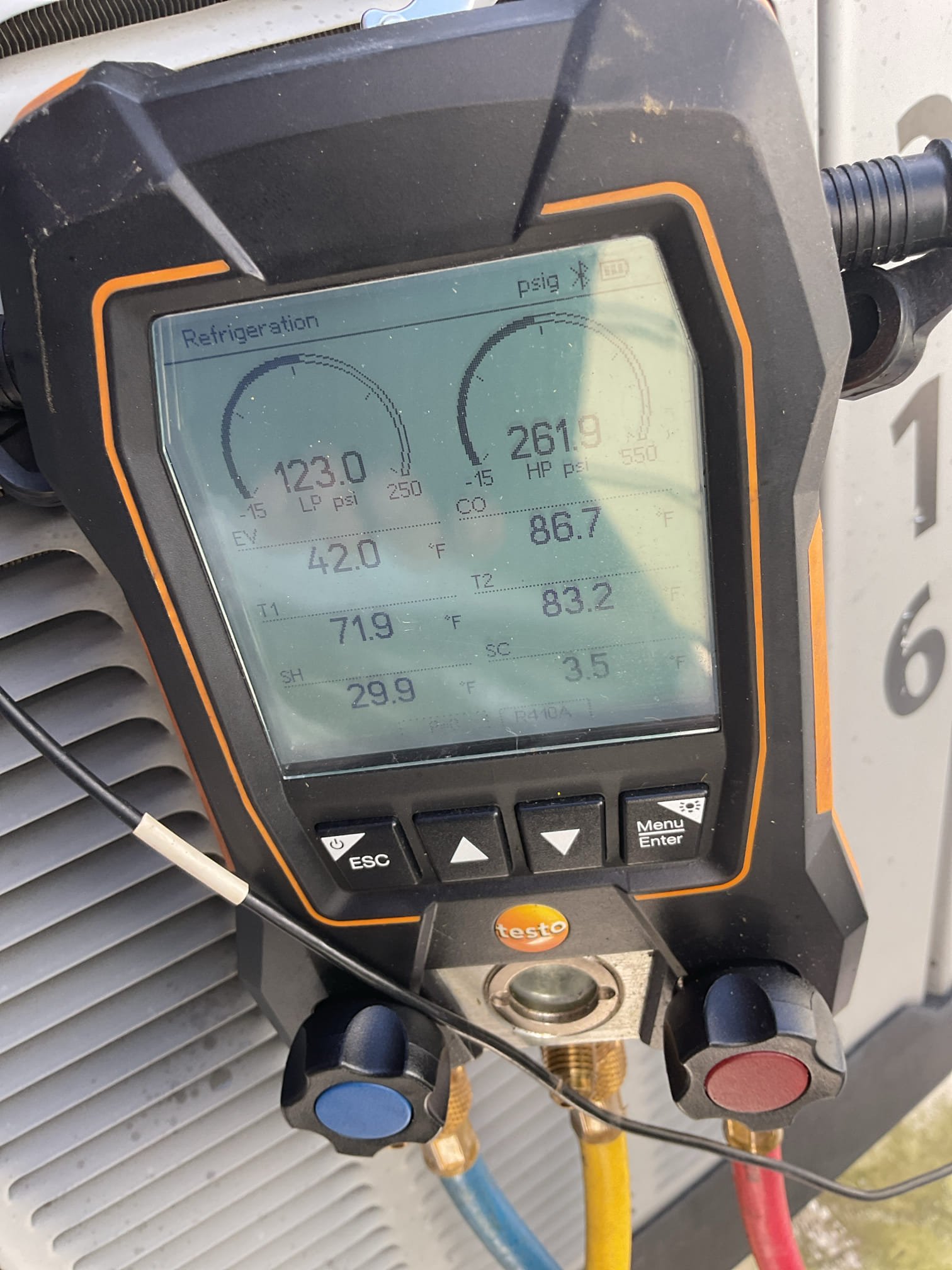 9/21/26. Fully assessed no cooling situation on 2016 Rudd heat pump system. Found system low on charge again. System was charged up by dibiase in July. They wanted to just add refrigerant for now and then when the system leaks out will then perform a leak search. Added 1 1/2 lbs ( provided by Atwater). Now 410a pressures are 261/123. With a 19 degree temperature split. System is a replacement age. A/c is working at time of service. 