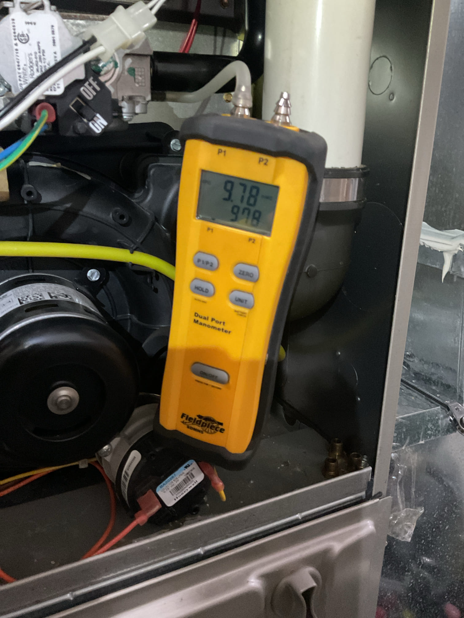2 furnace check ups . 
I arrived to the customers home to service both their 10 yr old Carrier gas furnaces. 
I started with checking the air filters and replaced on both systems , filter sizes are 16x25x1 customer replaces his humidifier pads . I checked all my electrical connections and voltages. I inspected and tested the  burners , flame sensors and the igniters on both units. I water tested all tubing and hoses. I inspected the exhaust and fresh air pipe for restrictions and bellies. I inspected the inducer and the blower motor operations for both units. I checked and tested for combustion and took temp rise splits at the return and the supply's on both systems . 2nd floor furnace is working fine. But the 1st floor furnace has a failed heat exchanger. I did red tag the furnace . The customer is scheduled for a replacement estimate for the 1st floor system heater at 4:00 today . I did complete a a/c repair on the 2nd floor a/c system. Found a failed dual capacitor. Got the approval