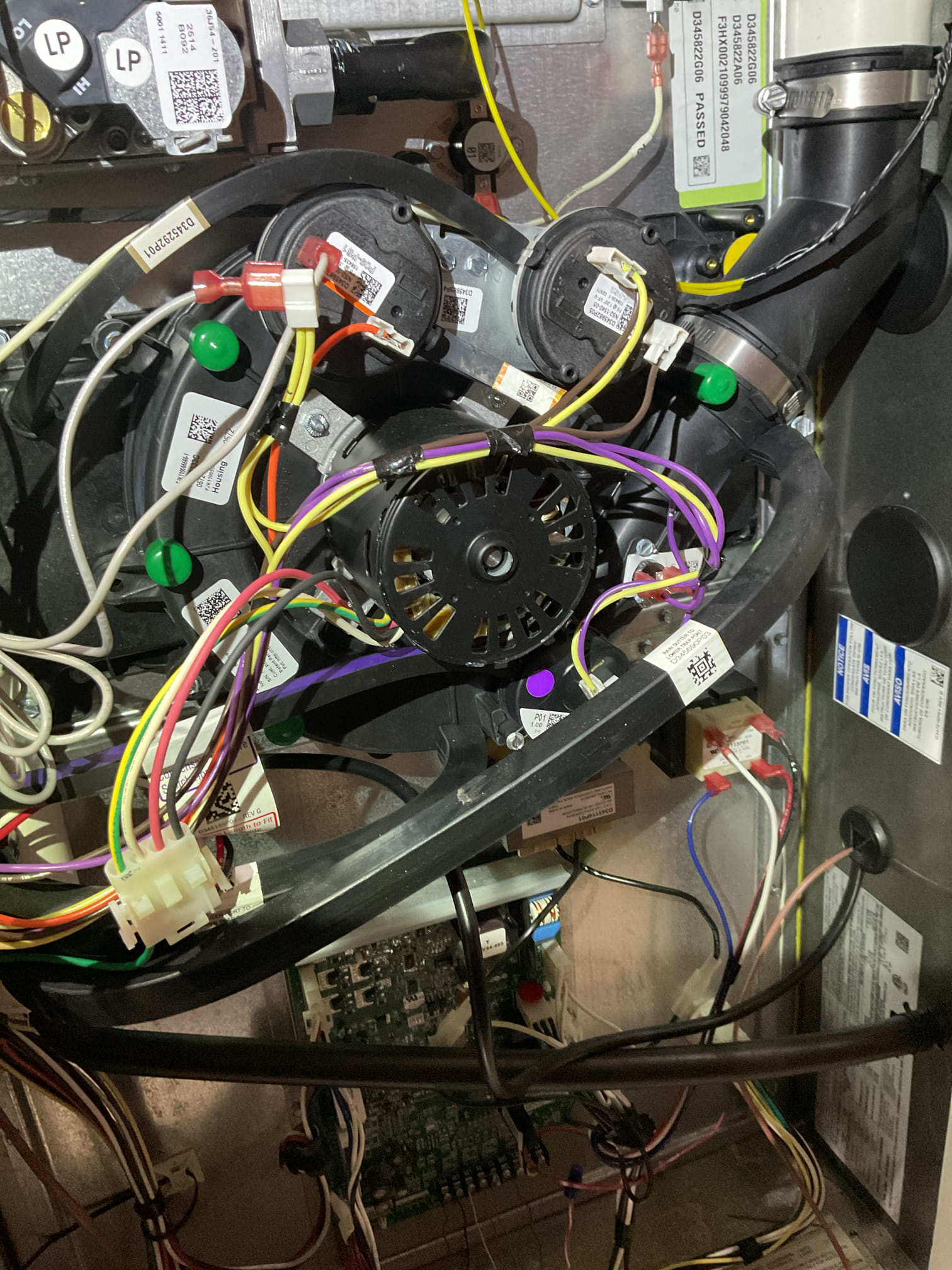 9/25/26 Dan

I arrived to the customers home to service their 1 yr old 95% Trane gas furnace system. 
I started with checking the air filter and found good , the filter size is a 413.  I checked all my electrical connections and voltages. I inspected the heat exchanger and tested the  burners , flame sensor and the igniter. I water tested all tubing and hoses and inspected the collector box . I inspected the exhaust and fresh air pipe for restrictions and bellies. I inspected the inducer and the blower motor operation. I checked and tested for combustion and took temp rise splits at the return and the supply. Everything is running fine at this time of service. 