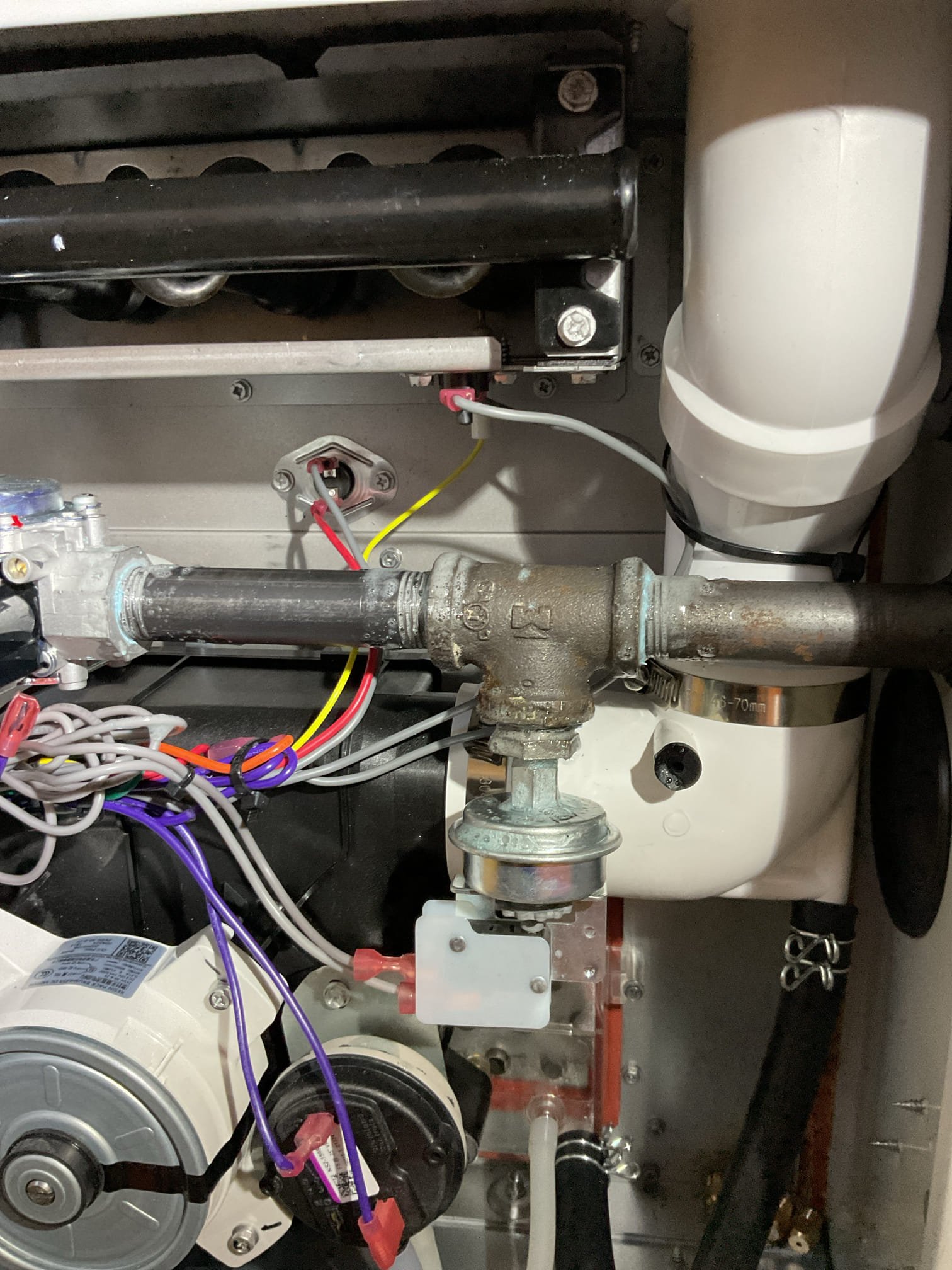 Completed QA for Hubrid system install Bosch propane furnace with Heat pump.

Inspected all aspects of install and tested system operations.
Water safeties are wired to EIM S1 contacts: configured to produce a “Water safety alert” notification and shut off heating and cooling and enable indoor fan, 
Outdoor temperature sensor is wired to EIM S2 contacts.
Aux heat outdoor temperature lockout 45°
Balance point/HP outdoor temperature lockout 30°

Combustion tests in low and hi fire: Pass. 
LO propane pressure target is 4.1 per nameplate 
Hi propane pressure 9.4 (9.22) per nameplate 
Micro leak bubble detection test on gas line: pass 

Temperature rise in heat pump heating 71-100=29° after 12 min run time

We need to come back and replace the 40A double pole breaker for outdoor unit circuit with a 30A (Square D panel)

Install passes QA inspection
 